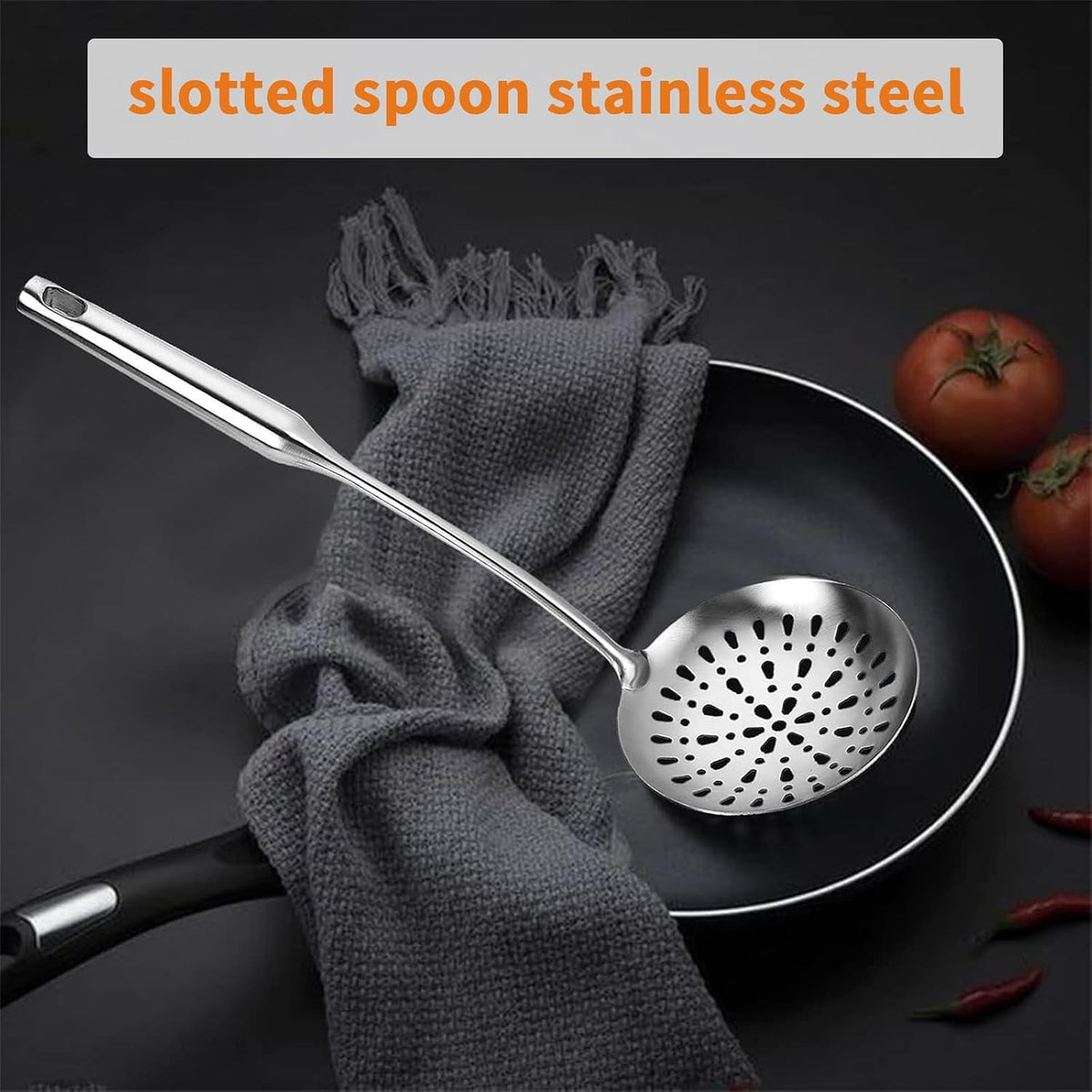 TBWHL Skimmer Slotted Spoons for Cooking Frying, Heavy Duty 304 Stainless Steel Strainer Spoon with Vacuum Ergonomic Handle, Comfortable Grip Design Strainer Ladle for Kitchen, 14.96 Inches
