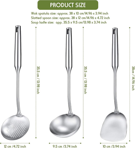 Patelai 3 Pcs Stainless Steel Wok Spatula and Ladle Set