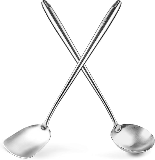 YOSUKATA 17’’ Wok Spatula and Ladle - Set of 2 Heat-Resistant Wok Tools