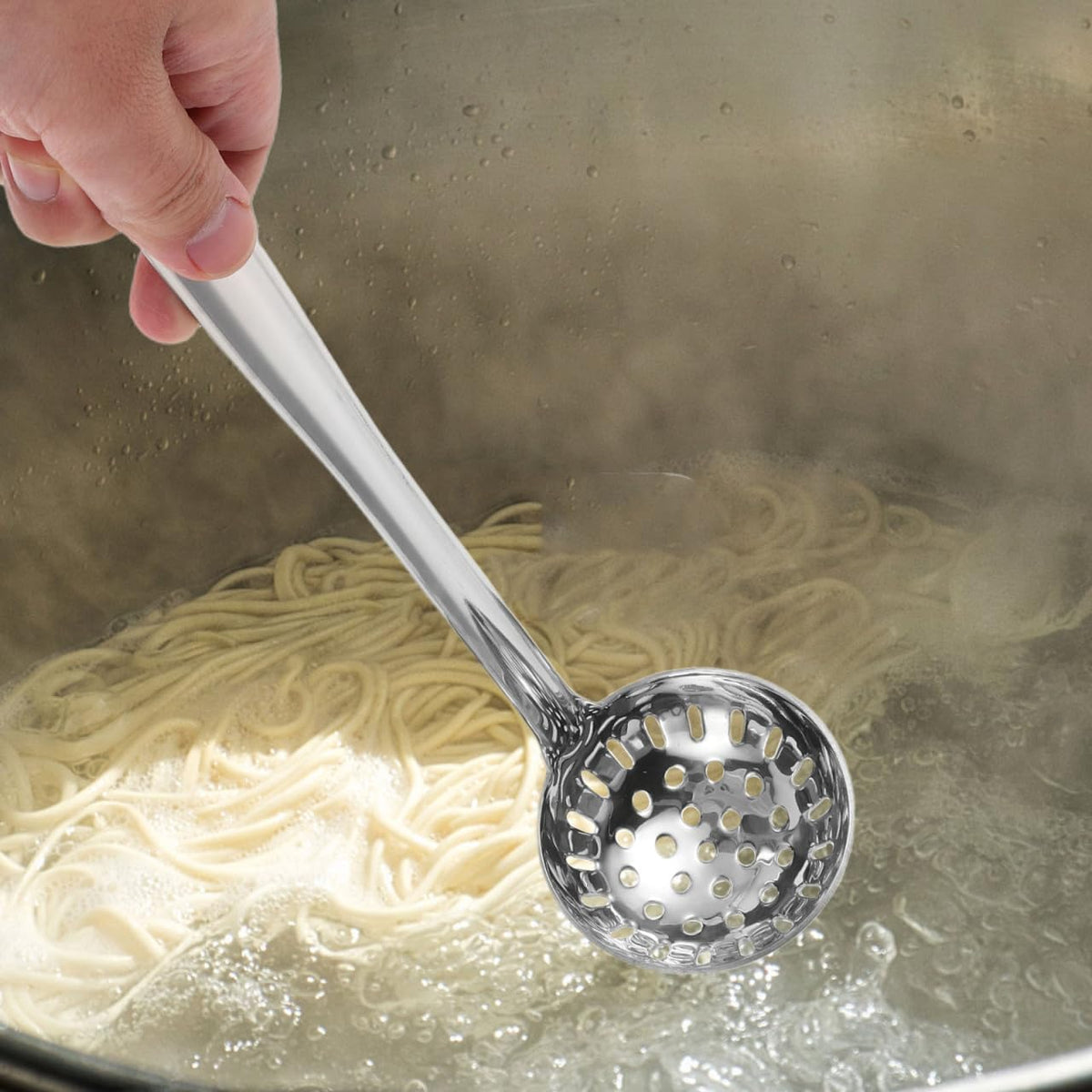 Skimmer Slotted Spoon with Long Handle and Hanging Hook 304 Stainless Steel