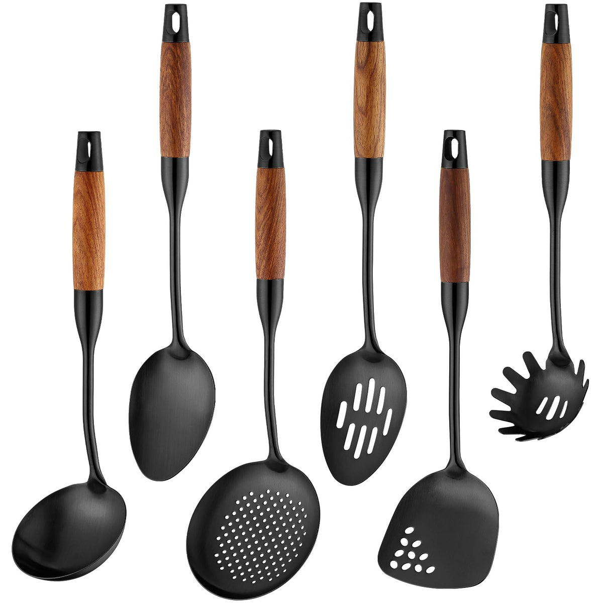 Izurok 18/10 Stainless Steel Kitchen Utensils Set,6 Piece Cooking Utensils With Wood Handle,Heat Resistant Kitchen Tool Set With Spatula, Spoon, Ladle, Skimmer, Slotted Spoon, Pasta