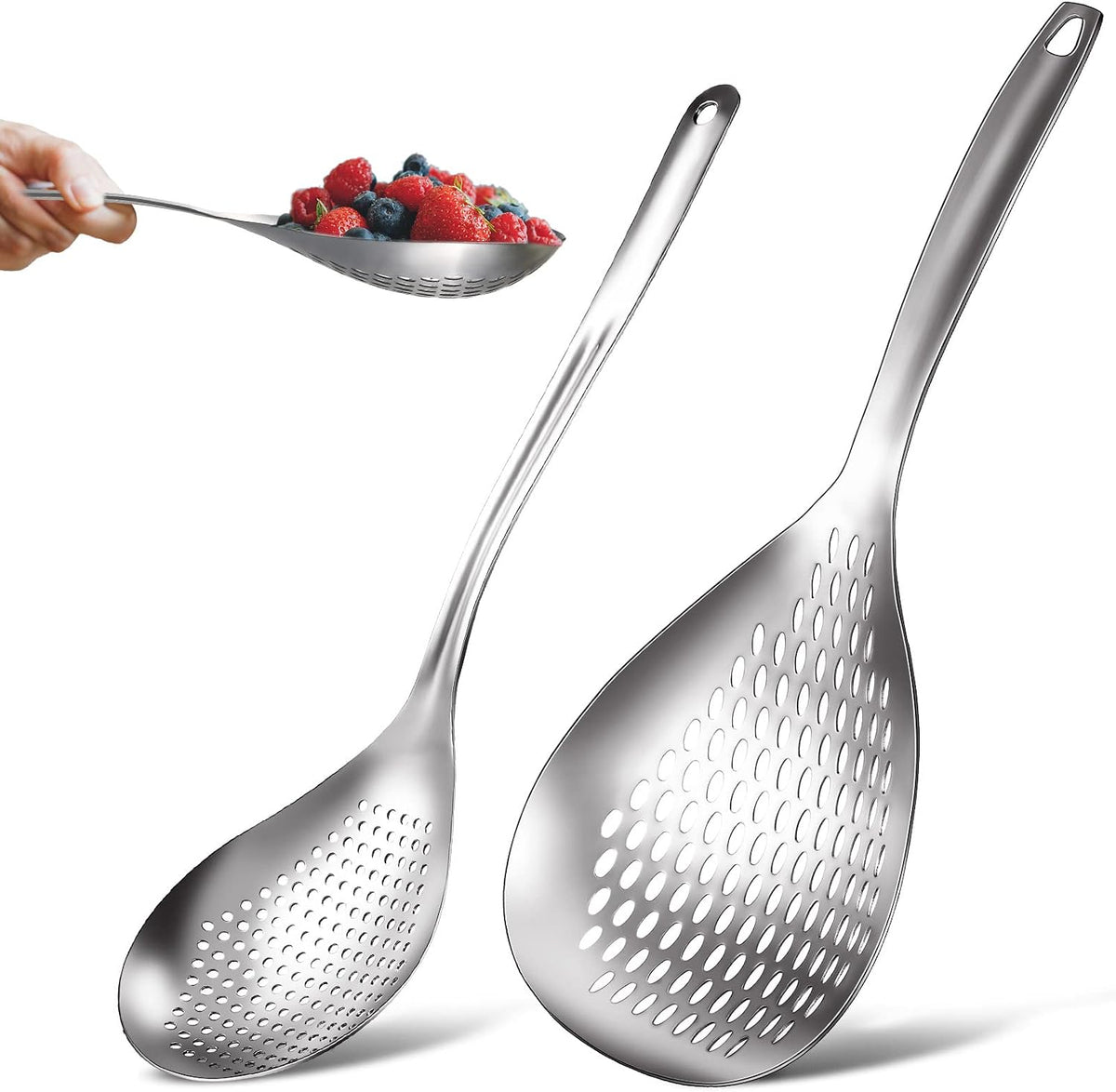 Bokon 2 Pcs Spider Strainer Skimmer Stainless Steel Rustproof Slotted Spoon