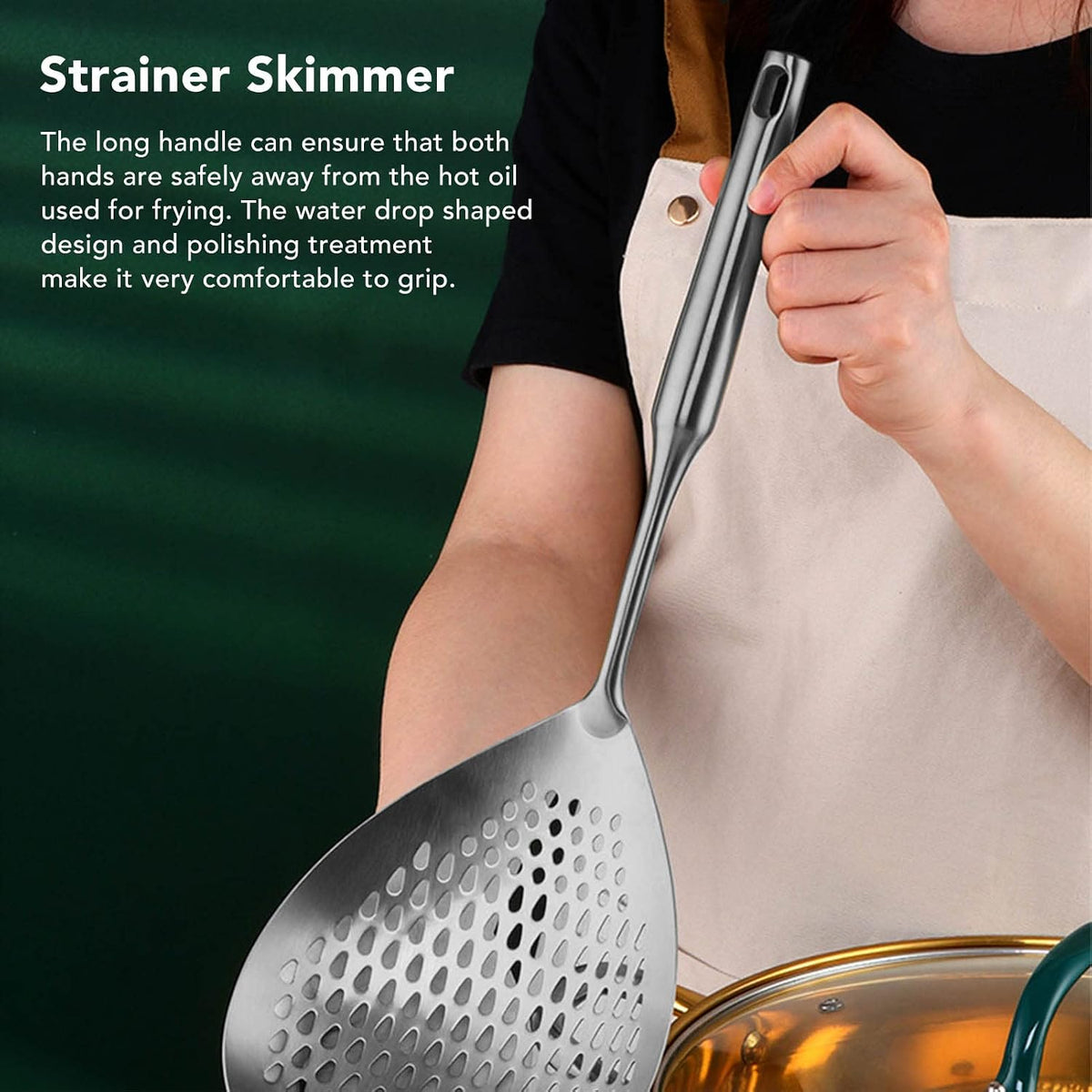 Skimmer Slotted Spoon, Stainless Steel Skimmer Ladle Spider Strainer ﻿