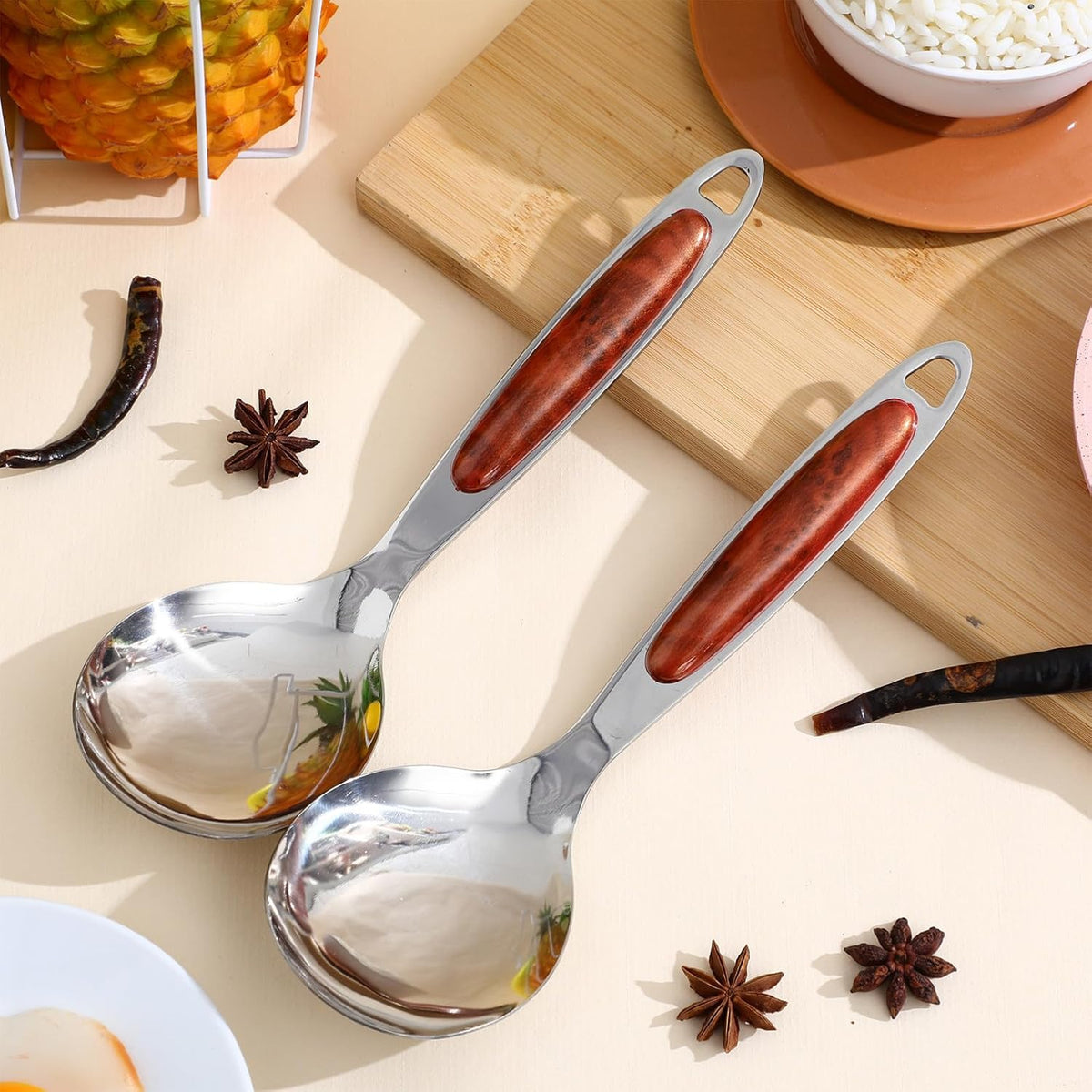 HEMOTON Rice Paddle Spoon 2Pcs Rice Paddle Spoon Stainless Steel Serving Scooper Non- stick Spatula Server