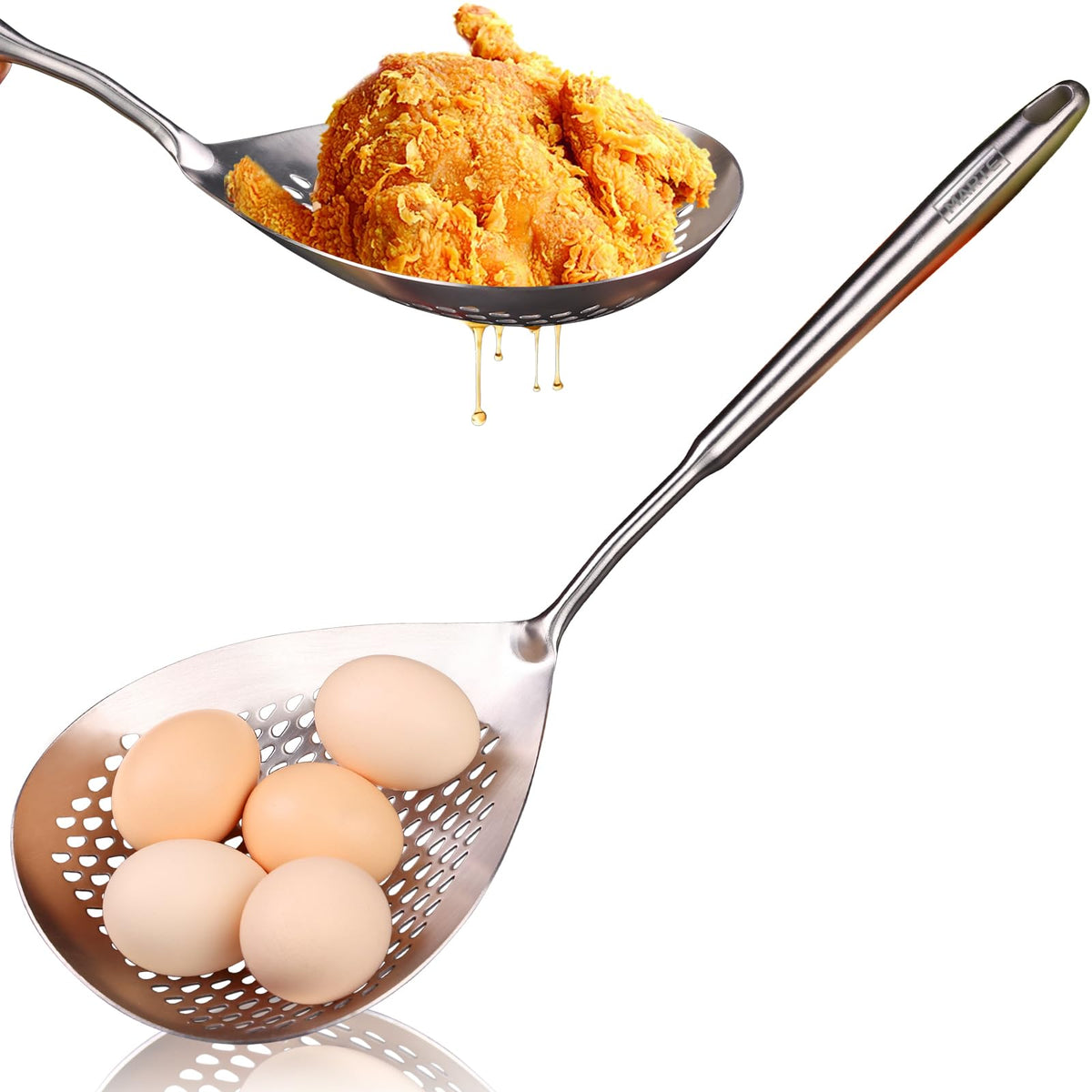 Skimmer Slotted Spoon -16.5" 304 Stainless Steel Pasta Spider Strainer Skimmer Ladle Spoon for Cooking and Frying - Kitchen Metal Scoop Colander Strainer Spoon with Heat Resistant Handle