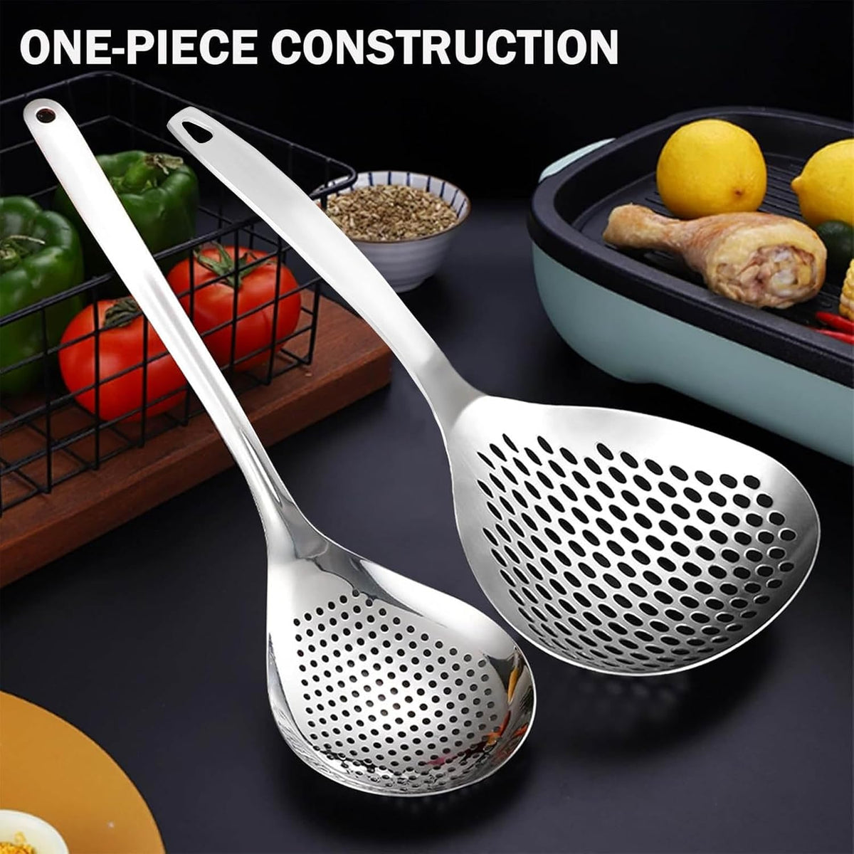 KAYCROWN Stainless Steel 2 Pack Pasta Skimmer Spider Strainer