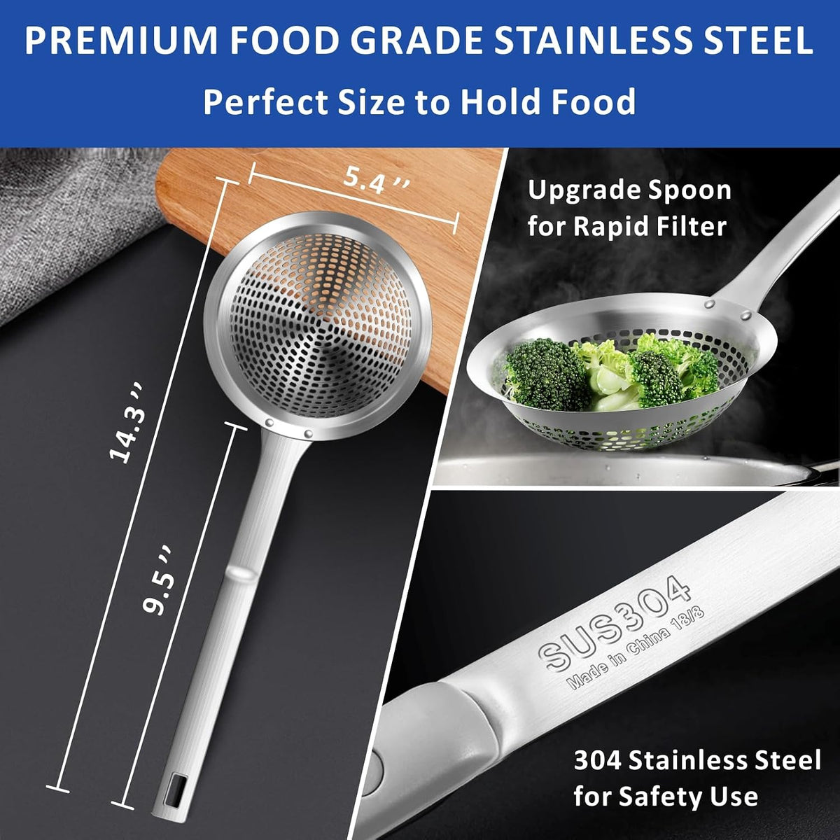 Yimi Skimmer Slotted Spoon Ladle,304 Stainless Steel Durable for Kitchen