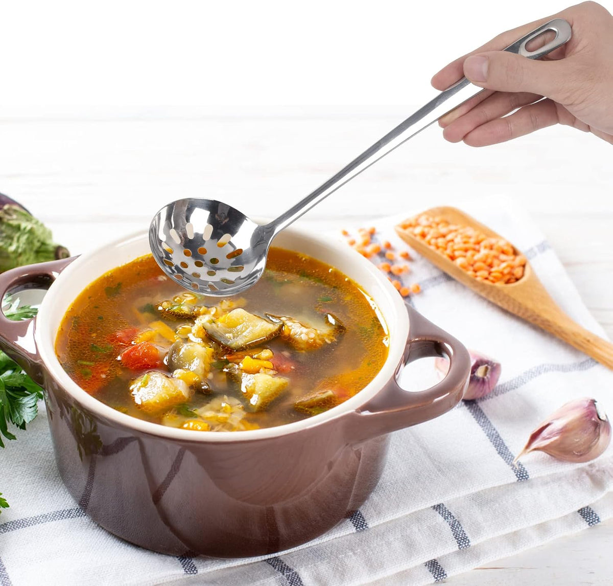 304 Stainless Steel Flatware Serving Utensils, Skimmer Slotted Spoon and Soup Ladle,Serving Utensil Set,[Rustproof, Heat Resistance,]Dishwasher Safe (Skimmer Slotted Spoon and Soup Ladle)