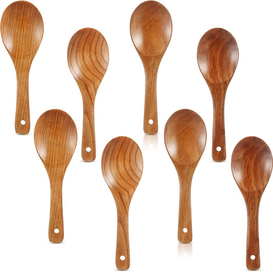 Patelai 8 Pieces 9 Inch Wooden Rice Serving Spoons with Long Handle