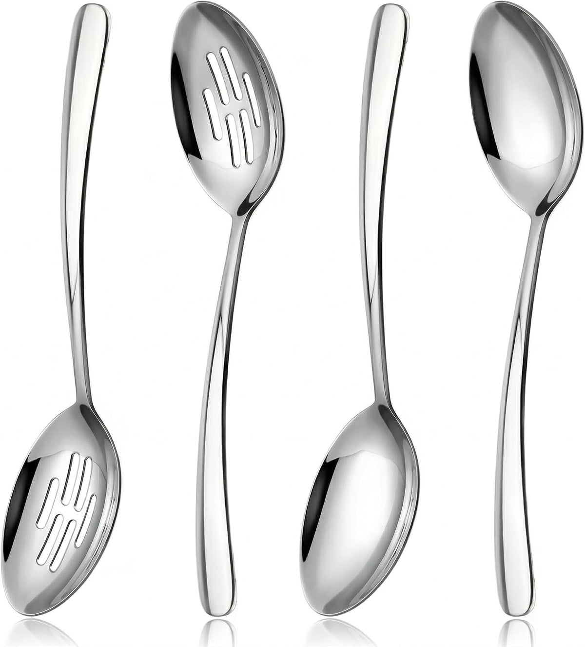10.3-in Large Serving Spoons Set, 18/0 Stainless Steel, Heavy Duty, 2 Serving & 2 Slotted for Wedding Party Buffet Housewarming, Pack of 4