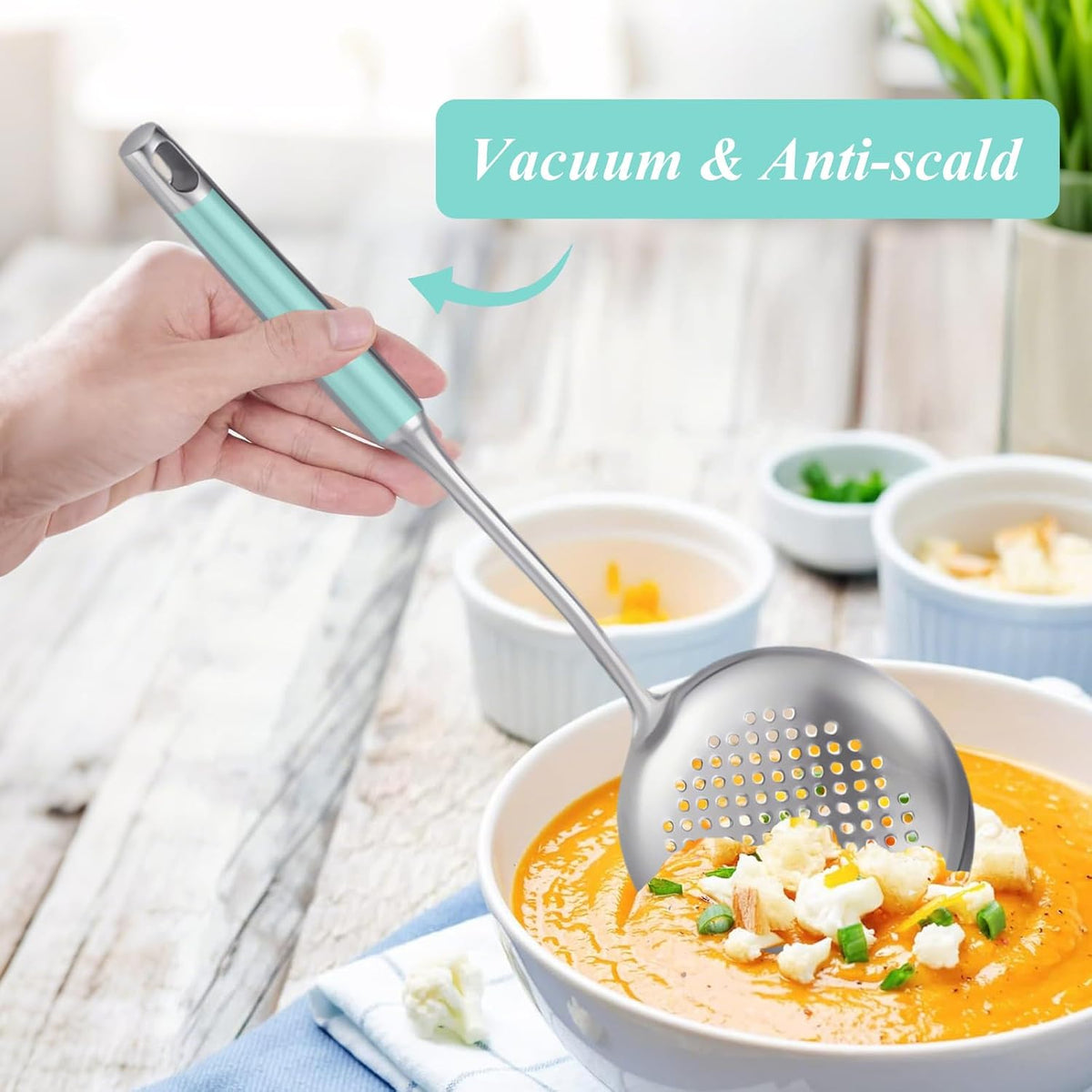 Slotted Spoon, Stainless Steel Strainer Metal Skimmer Spoon for Cooking