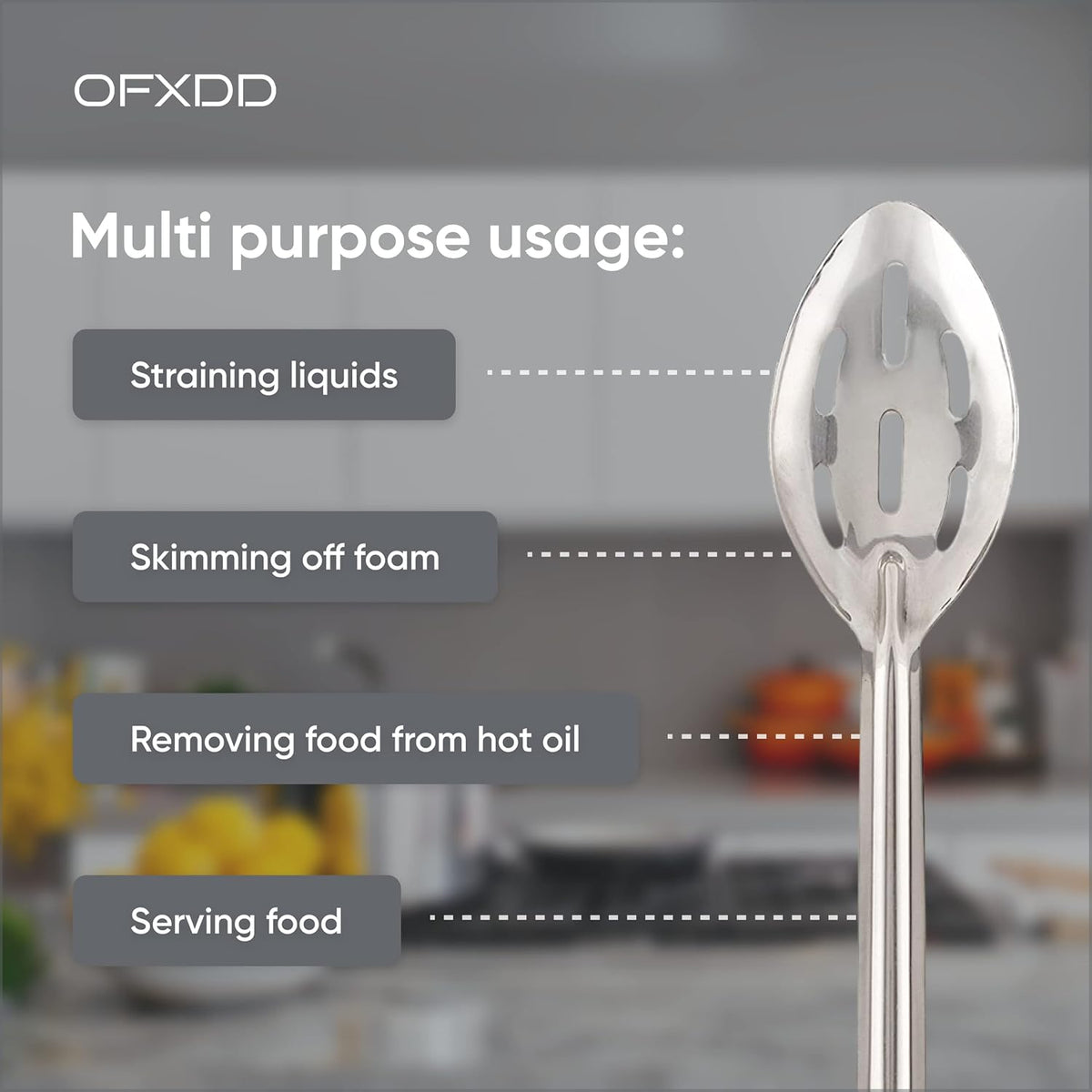 Perforated Spoon - Pack of 3 - Metal Long Slotted Spoons - Cooking Serving with Holes