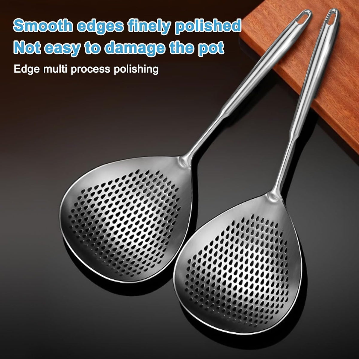 Skimmer Slotted Spoon, Length 17.3 in Diameter 7.5 in Pasta Strainer/Frying Spoon for Kitchen and Colander, Top-notch Steel Spider Strainer/oil strainer for Cooking