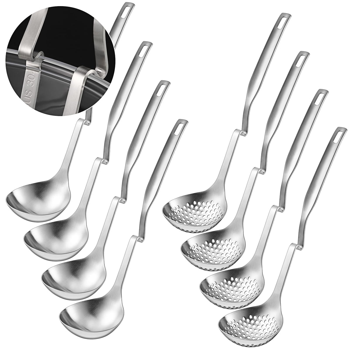 Patelai 4 Pcs Hot Pot Slotted Ladle Set Stainless Steel, Silver