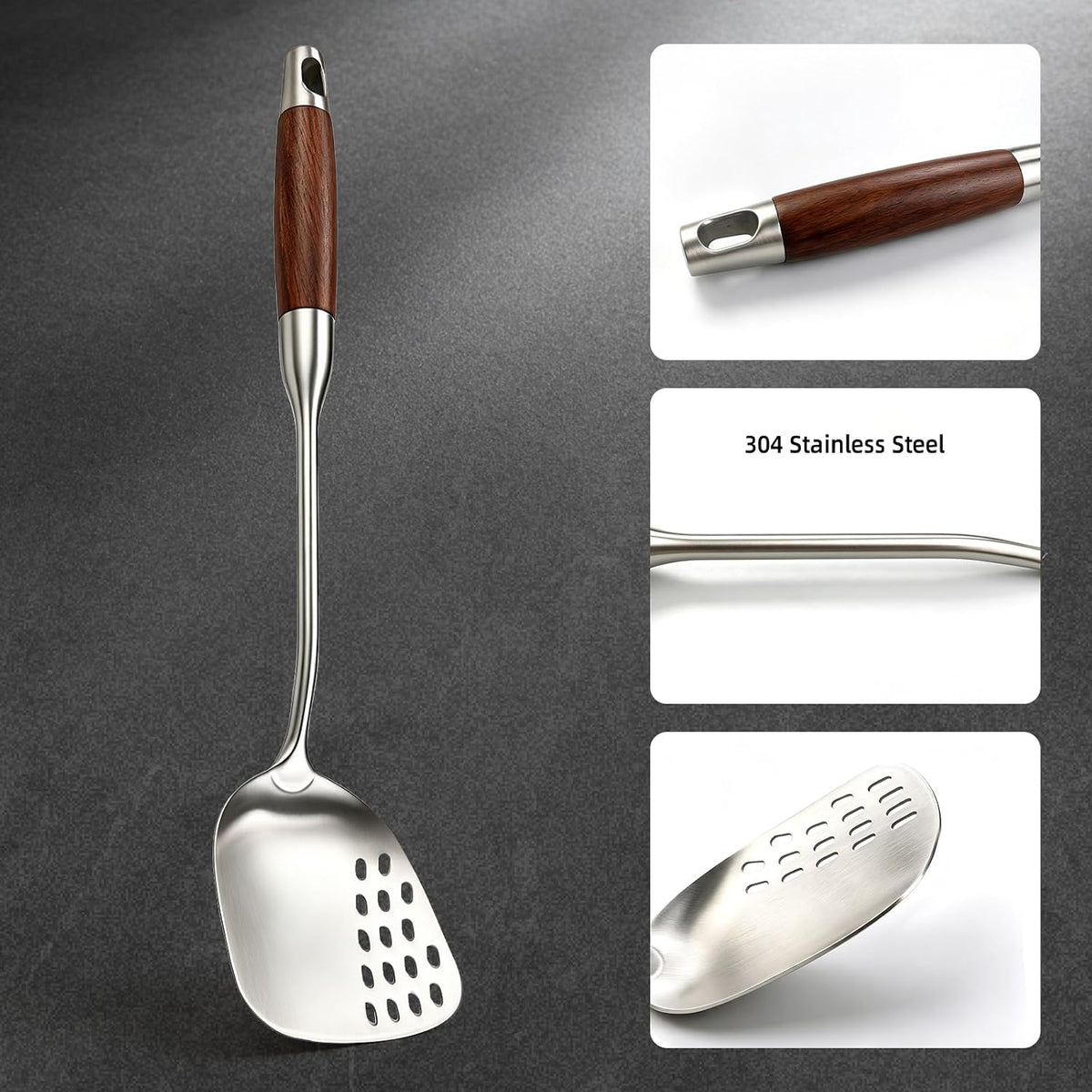 AOOSY Wok Spatula,15 In Long Handle Wok Utensils with Wooden Handle