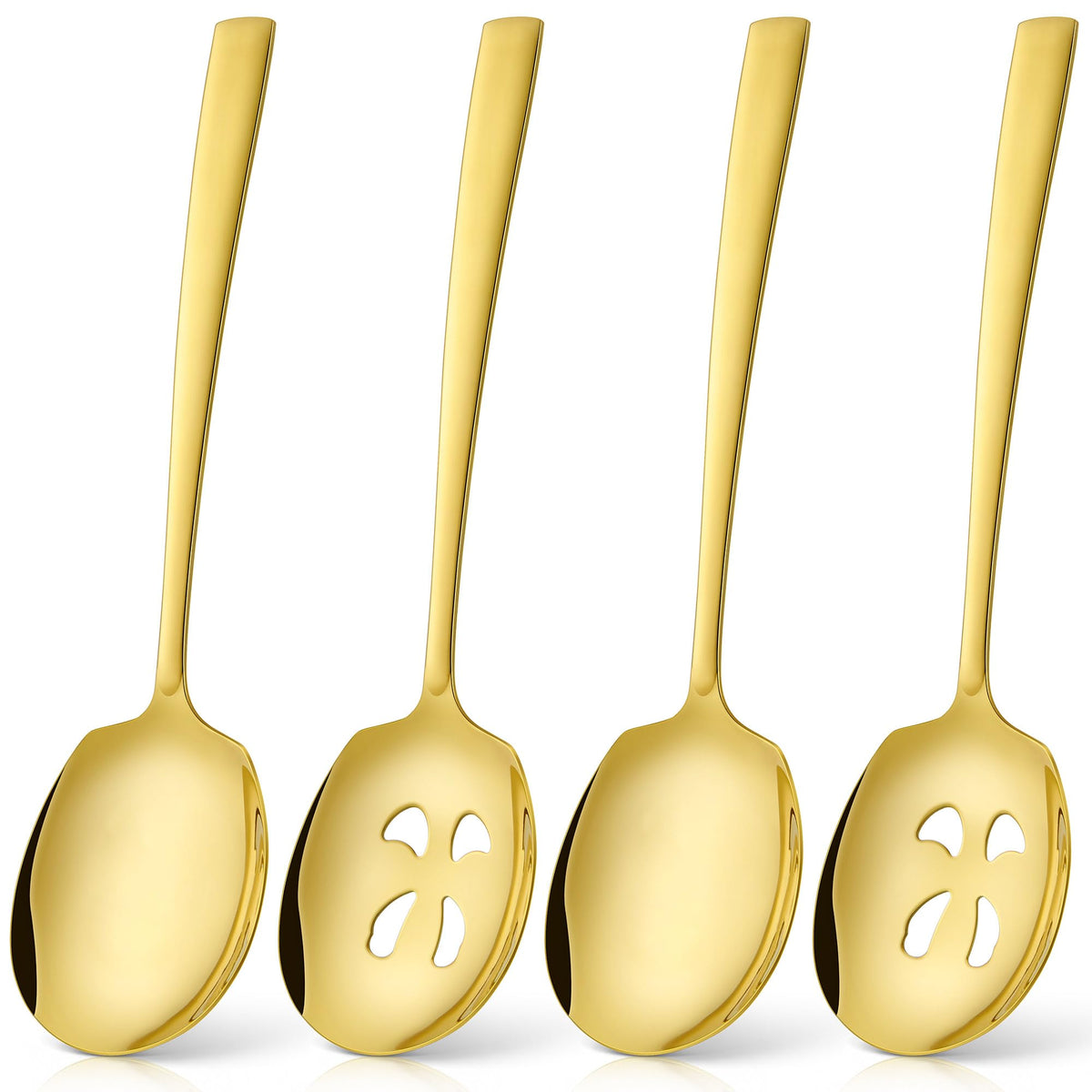 Extra Large Serving Spoons Set of 6-Piece, 11.7-Inch Serving Slotted Spoon x 3 Serving Spoon x 3, 18/8 Stainless Steel Serving Utensil for Buffet, Parties, Catering - Dishwasher Safe(6-Pack, Silver)