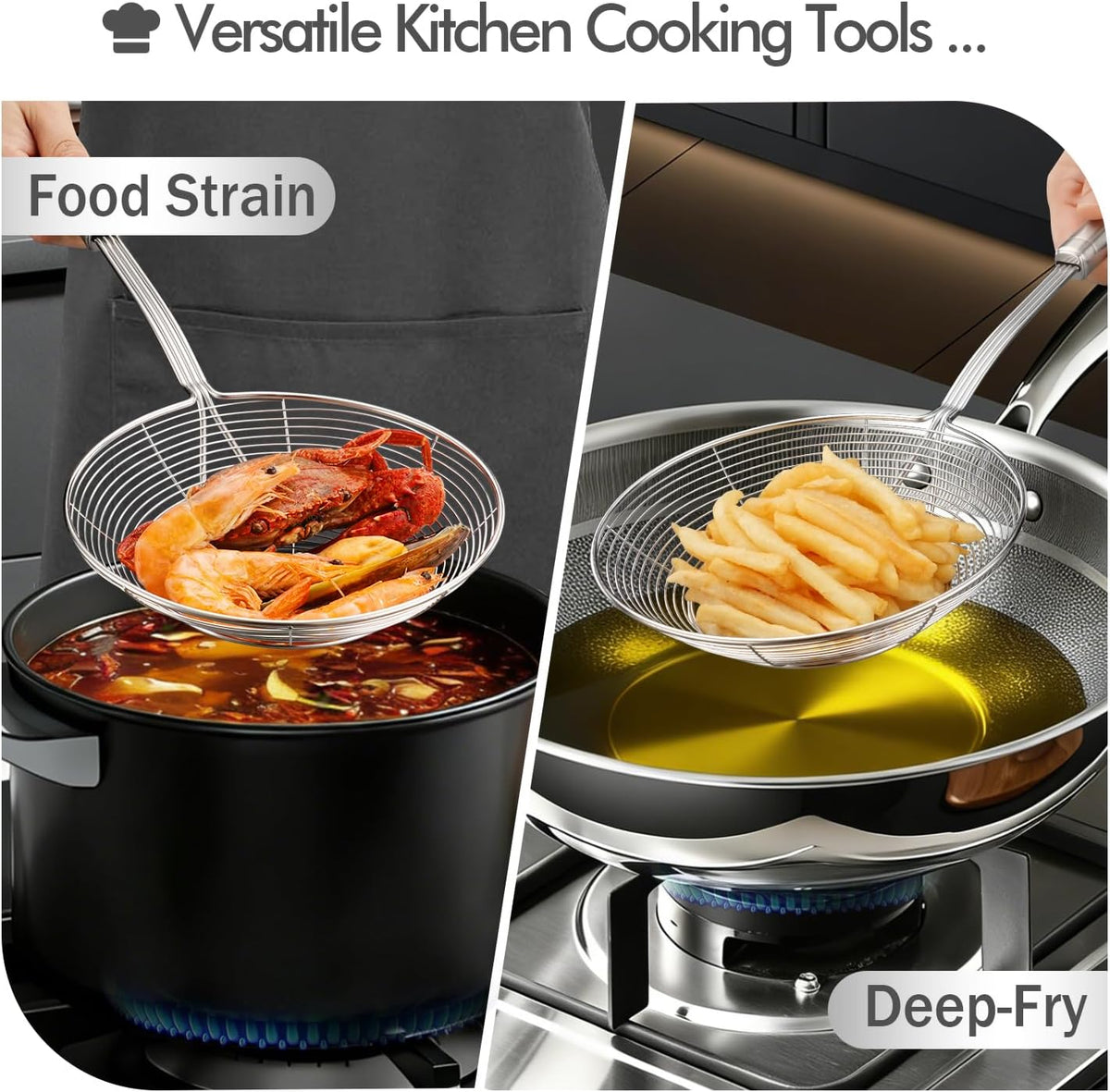6.89 Large Metal Spider Strainer With Mesh Fatoff Mesh Slotted Spoon For Kitchen,Stainless Steel Cooking Oil Strainer For Deep Fry Basket