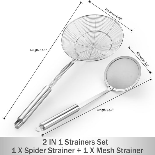 6.89 Large Metal Spider Strainer With Mesh Fatoff Mesh Slotted Spoon For Kitchen,Stainless Steel Cooking Oil Strainer For Deep Fry Basket