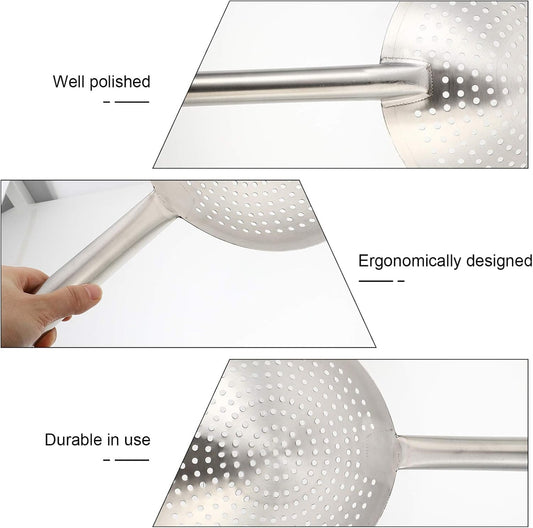 Yardwe Stainless Steel Filter Spoon Fine Mesh Wire Skimmer Ladle for Frying Poached Eggs Vegetables Meat Wonton Kitchen Tool for Daily Cooking 19.68 X 10.82 X 2.75 in