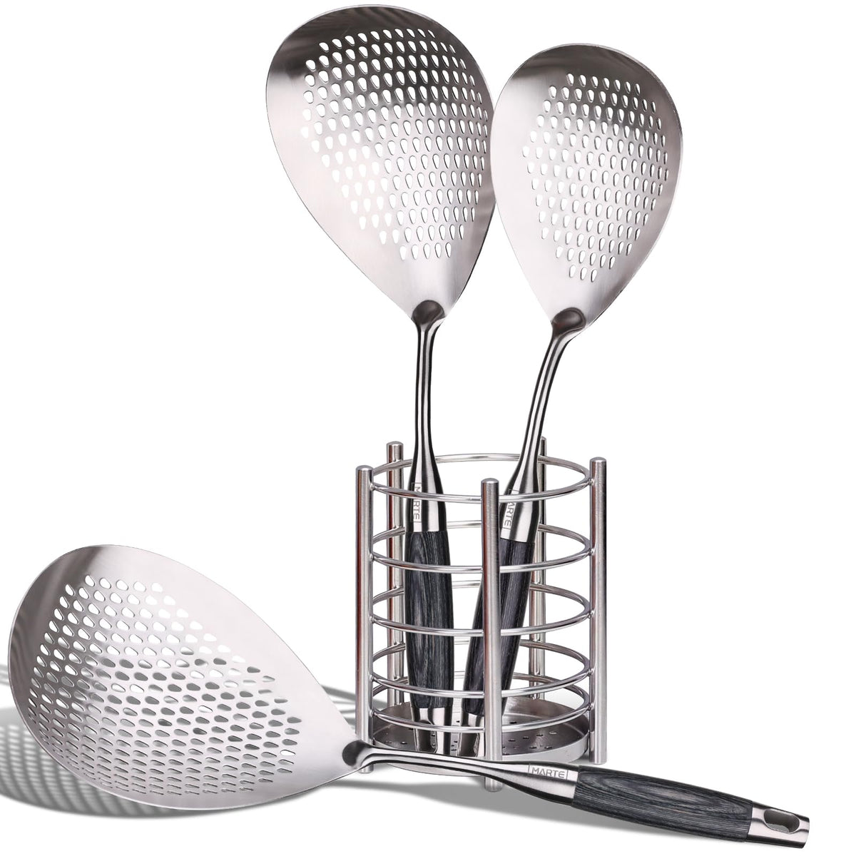 Skimmer Slotted Spoon -16.5" 304 Stainless Steel Pasta Spider Strainer Skimmer Ladle Spoon for Cooking and Frying - Kitchen Metal Scoop Colander Strainer Spoon with Heat Resistant Handle