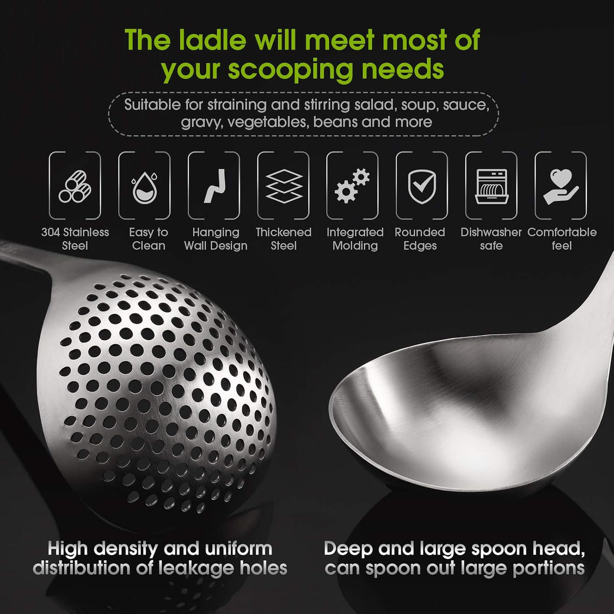Patelai 4 Pcs Hot Pot Slotted Ladle Set Stainless Steel, Silver