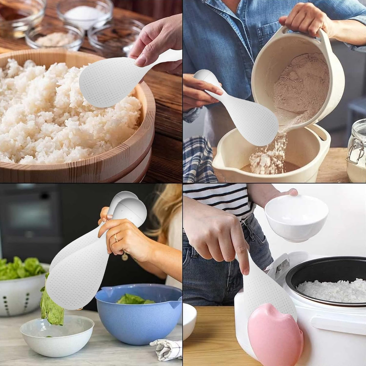 Never-Fall Pink Standing Rice Spoon – Self-Standing Tumbler Base, Hygienic Non-Slip Design for Countertops & Easy Storage