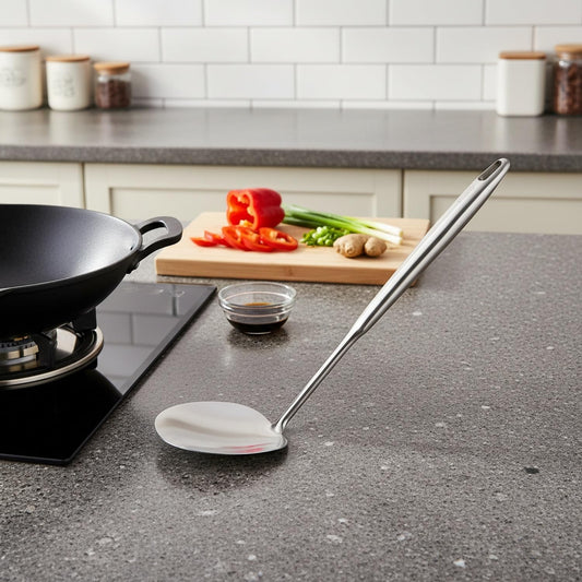316 Stainless Steel Mushroom Head Spatula for Woks & Curved Pans, Ergonomic Stir Fry Spoon for Cleaning and Flipping