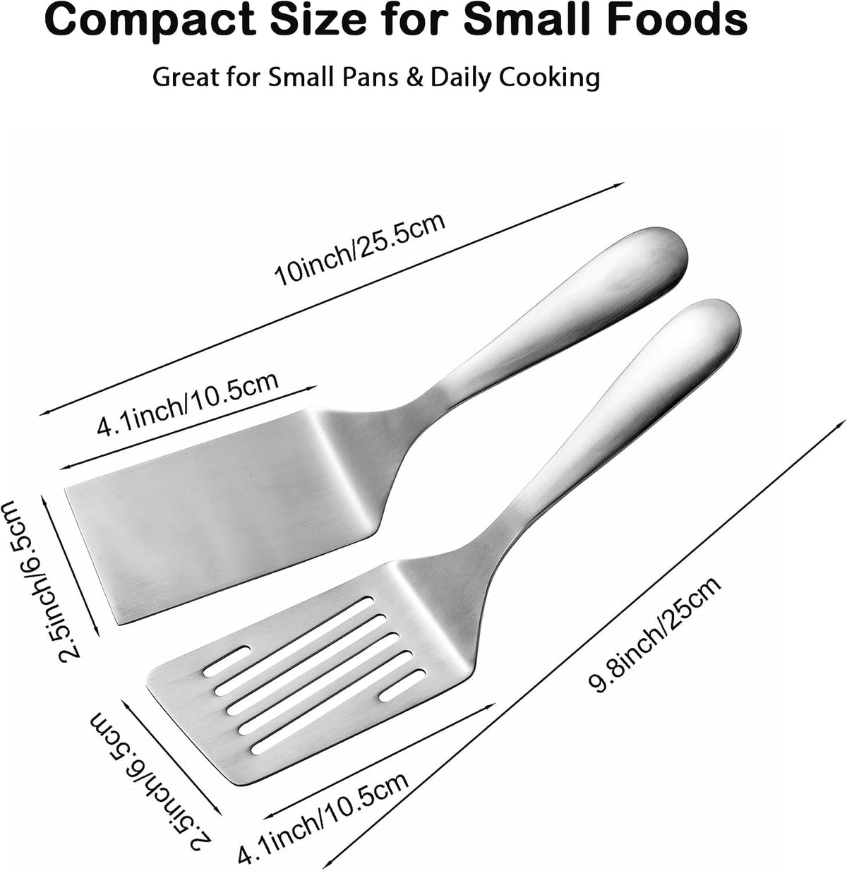 IMEEA Small Stainless Steel Spatula Set 10-Inch Flat & Slotted Turner