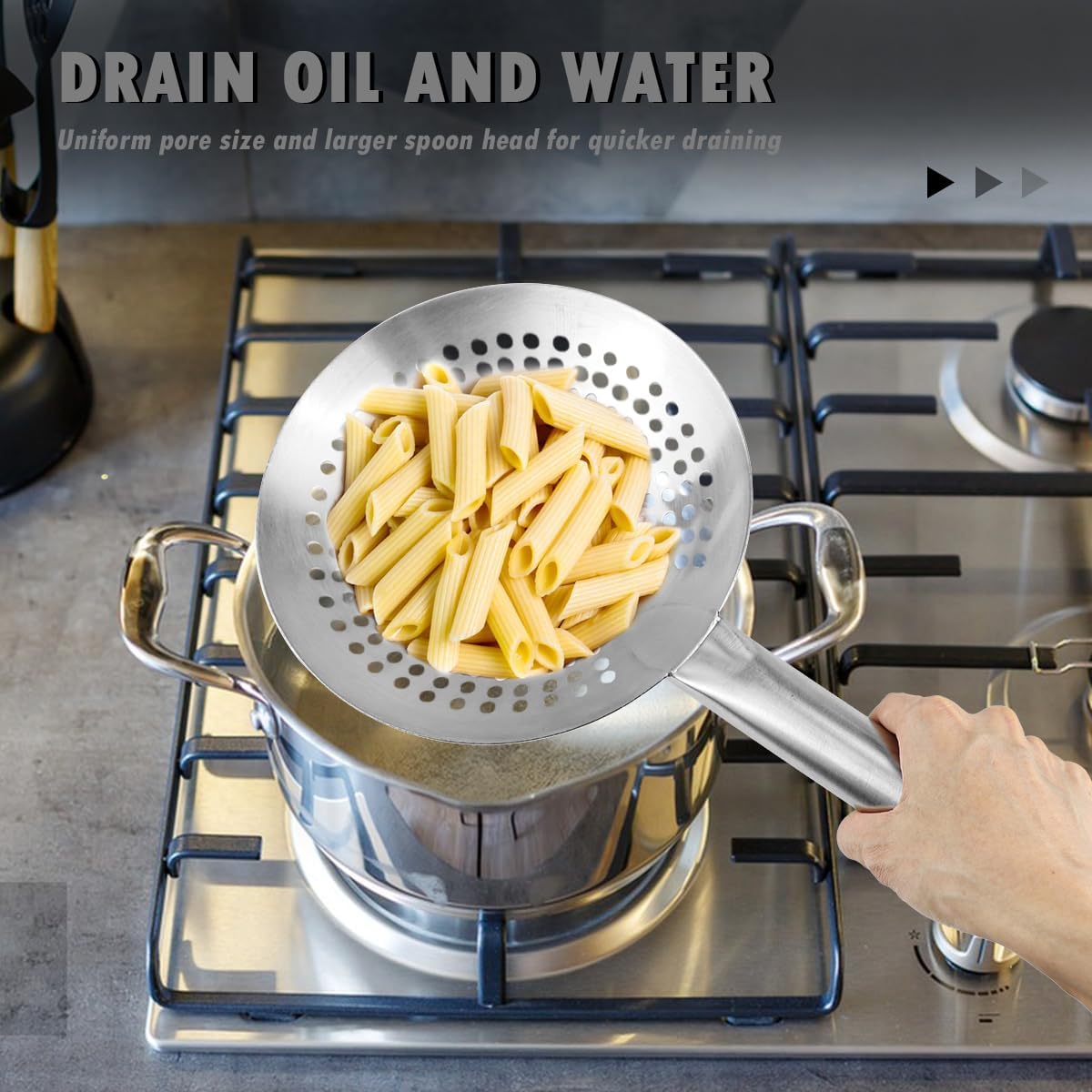 DOERDO Skimmer Slotted Spoon 8.7 Inch Oil Skimmer Pasta Strainer Stainless Steel Kitchen Utensils for Kitchen Cooking Frying, 22CM