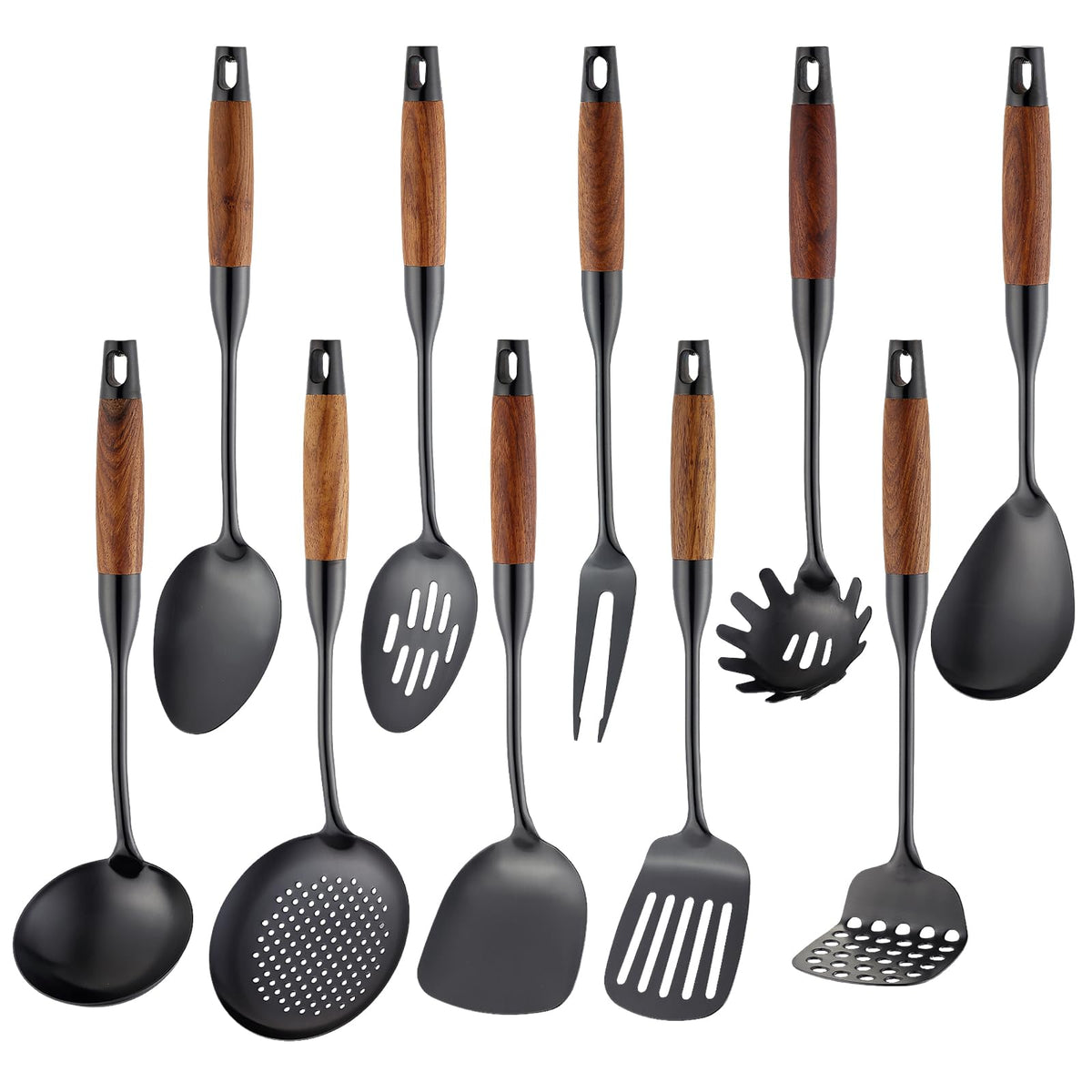 Izurok 18/10 Stainless Steel Kitchen Utensils Set,6 Piece Cooking Utensils With Wood Handle,Heat Resistant Kitchen Tool Set With Spatula, Spoon, Ladle, Skimmer, Slotted Spoon, Pasta