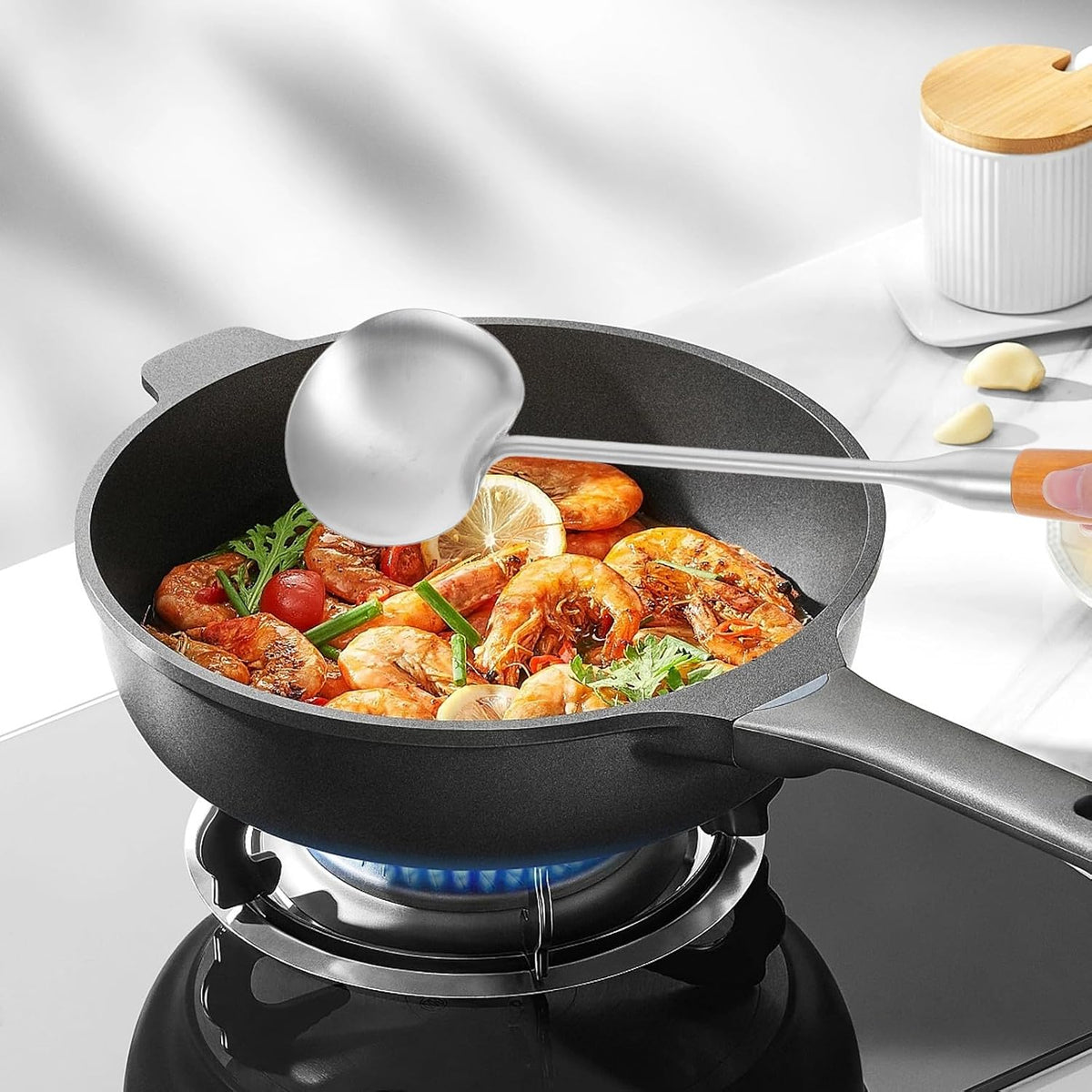 Wooden Handle Wok Spatula Stainless Steel for Stir Fry Cooking