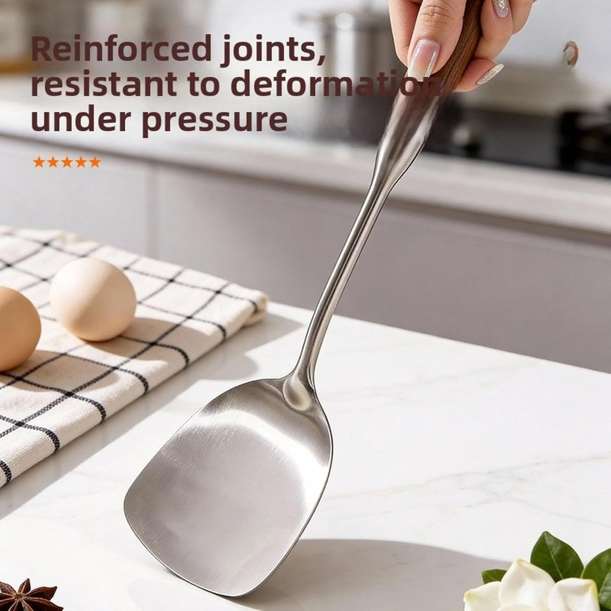 316L Stainless Steel Wok Spatula with Wooden Handle for Frying