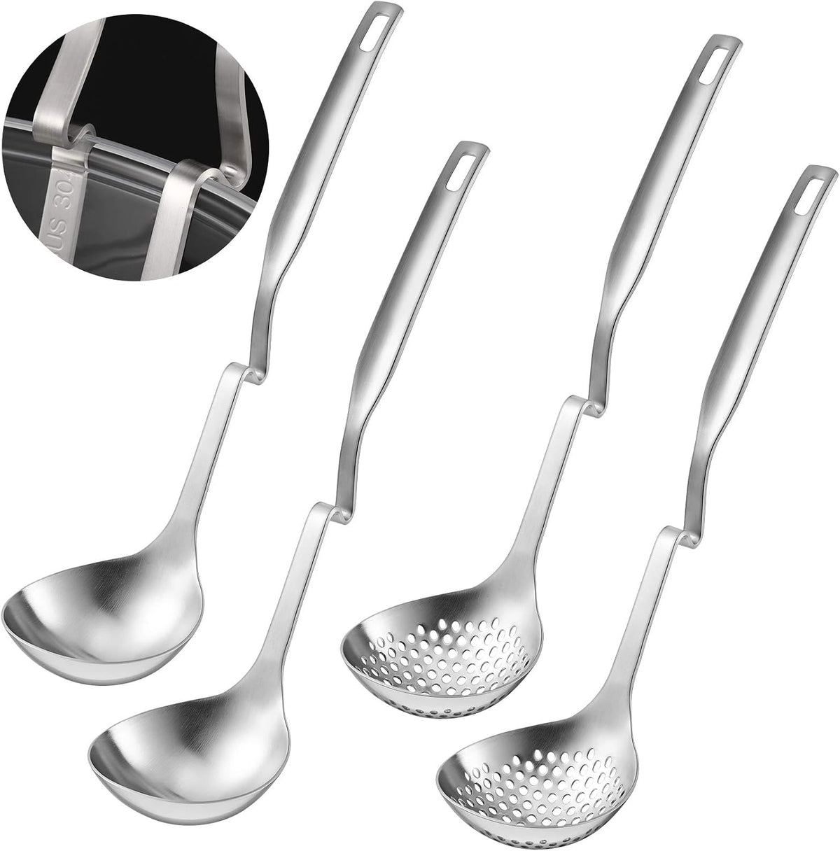 Patelai 4 Pcs Hot Pot Slotted Ladle Set Stainless Steel, Silver