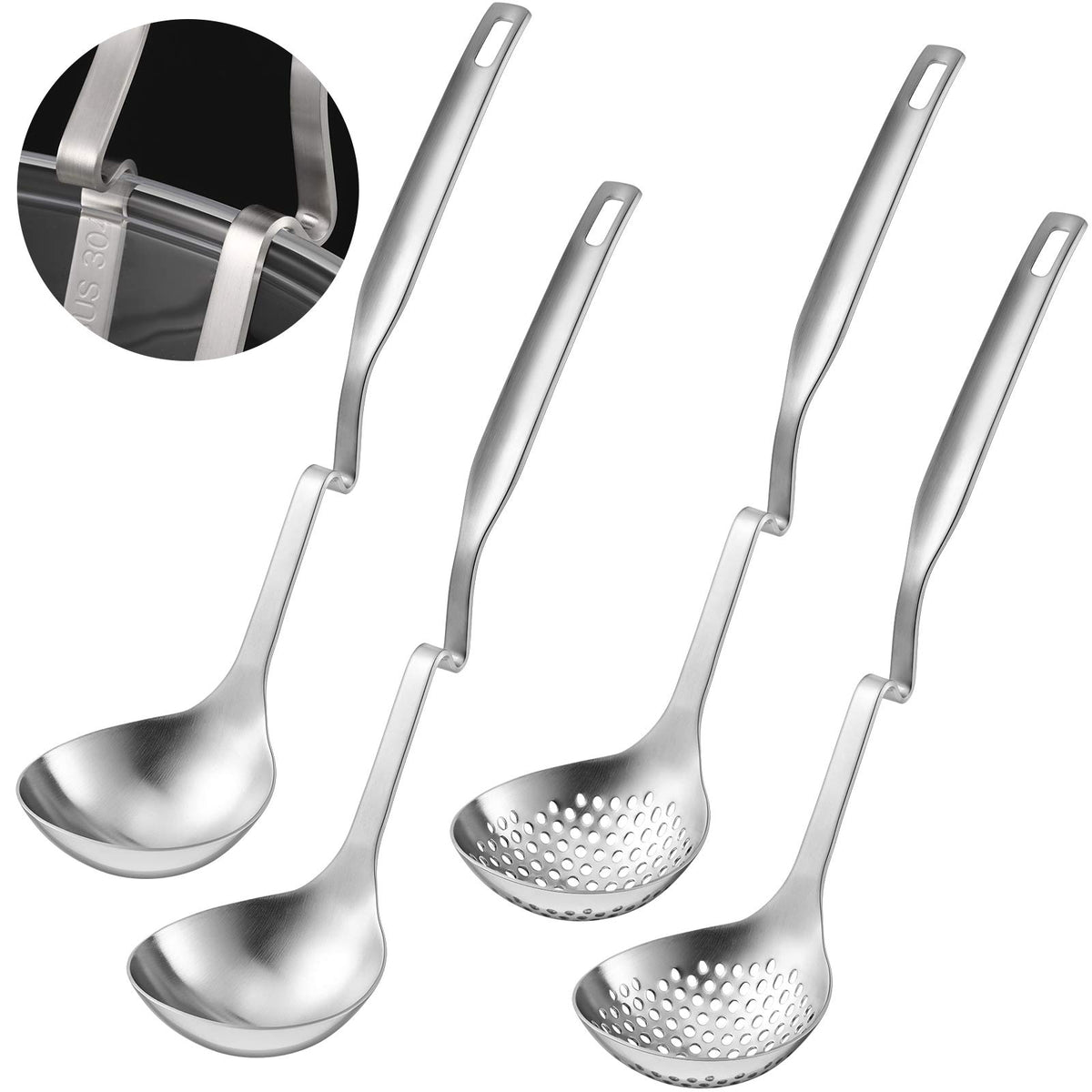 Patelai 4 Pcs Hot Pot Slotted Ladle Set Stainless Steel, Silver