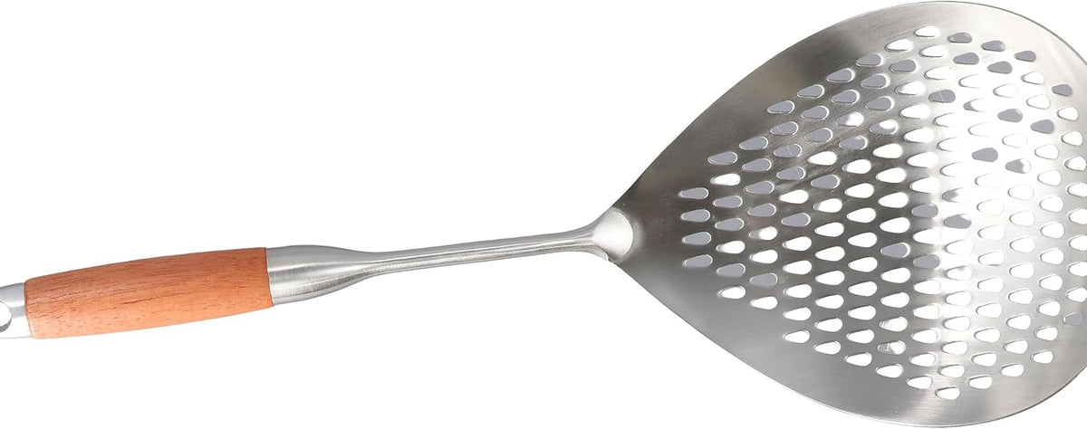 Leadigol Skimmer Slotted Spoon, Wooden Handle Stainless Steel Colander Pasta Noodle Strainer Skimmer Spoon Spider Strainer Skimmer Ladle Spoon for Kitchen Cooking Draining and Frying