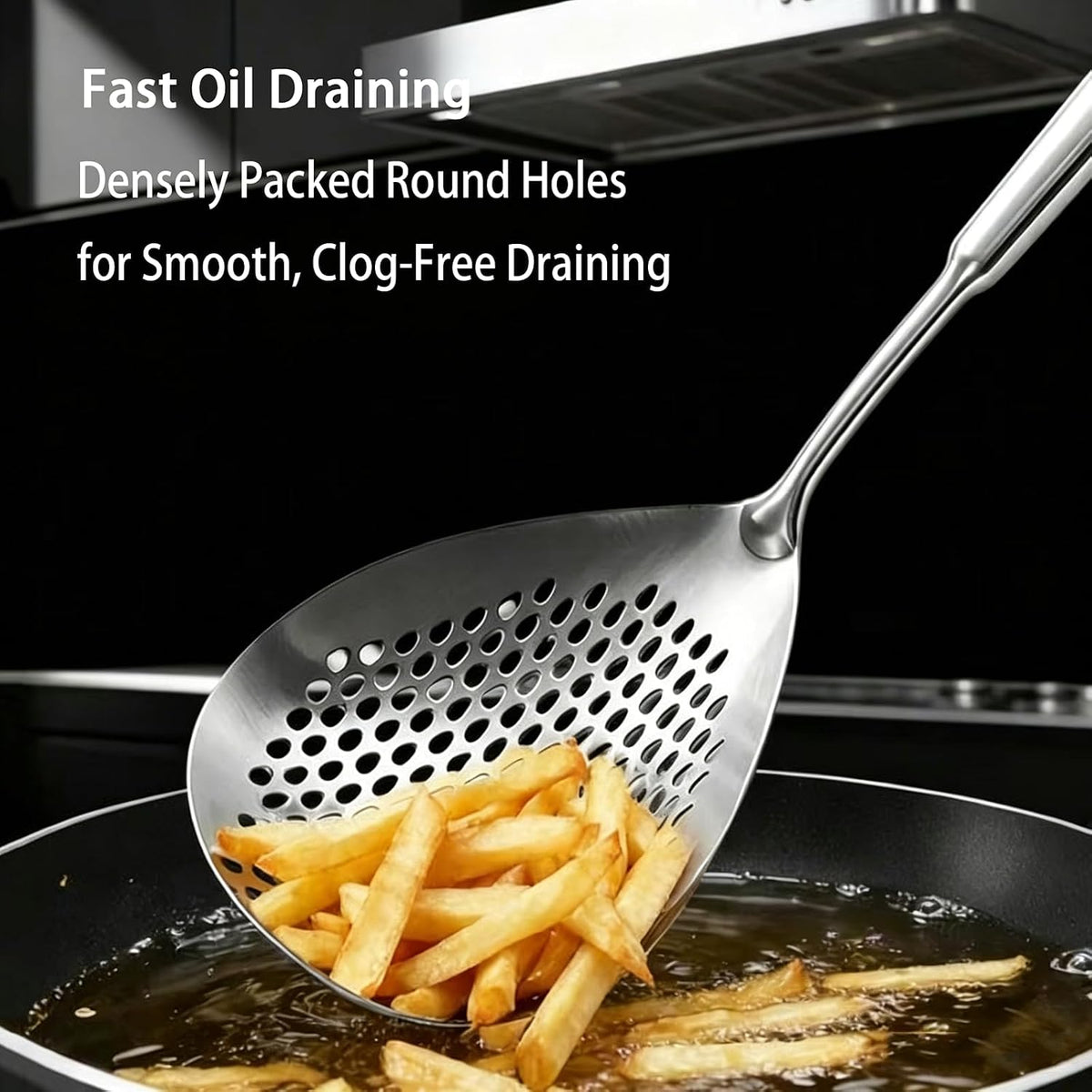 Stainless Steel Skimmer Spoon, Large Slotted Spider Skimmer with Long Handle, Heat Resistant Strainer Ladle for Deep Frying Hot Pot Draining Home Restaurant Use 16.1 Inches (Silver)