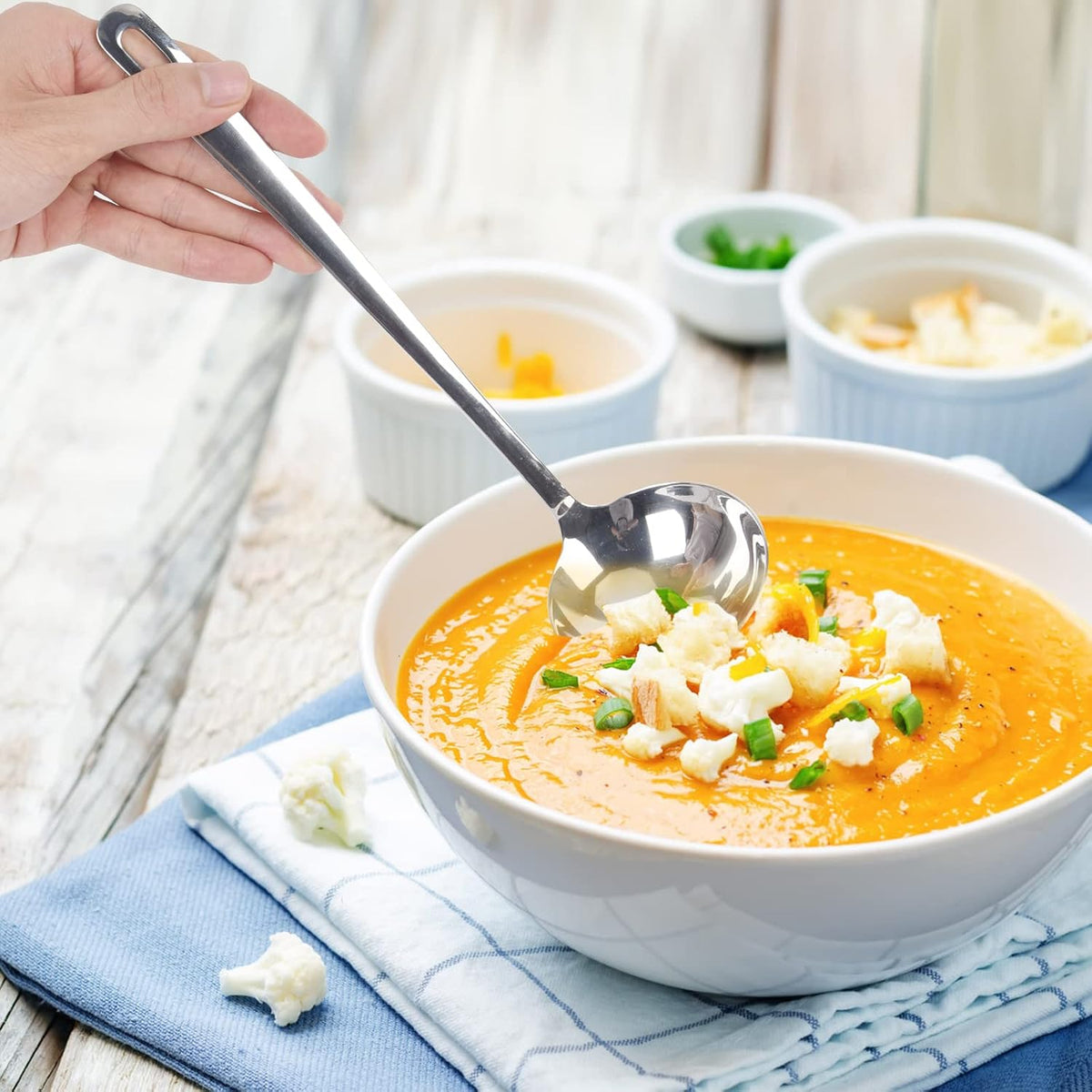 304 Stainless Steel Flatware Serving Utensils, Skimmer Slotted Spoon and Soup Ladle,Serving Utensil Set,[Rustproof, Heat Resistance,]Dishwasher Safe (Skimmer Slotted Spoon and Soup Ladle)