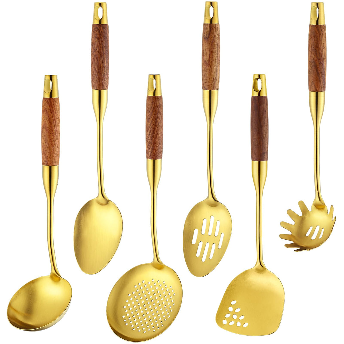 Izurok 18/10 Stainless Steel Kitchen Utensils Set,6 Piece Cooking Utensils With Wood Handle,Heat Resistant Kitchen Tool Set With Spatula, Spoon, Ladle, Skimmer, Slotted Spoon, Pasta