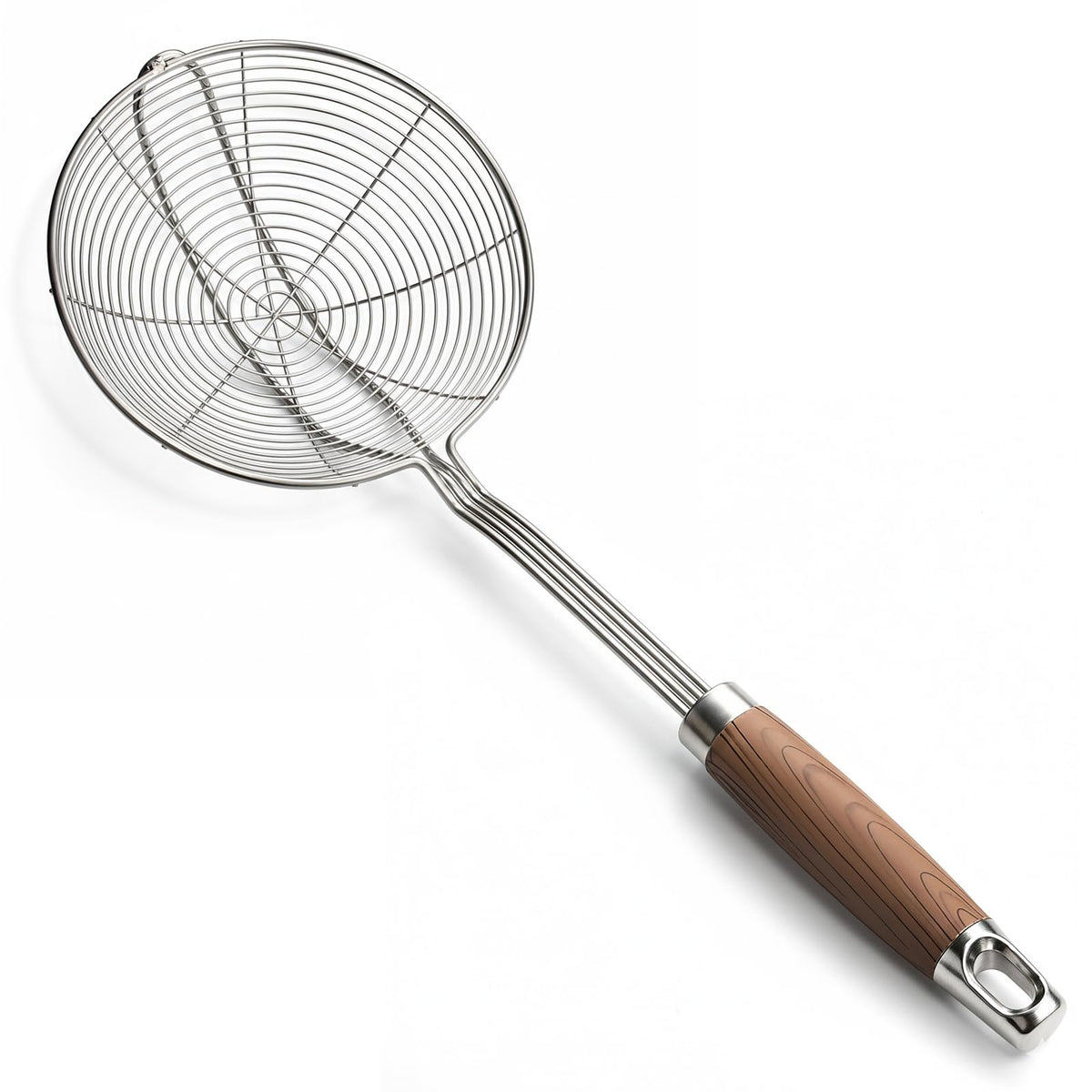IQCWOOD Spider Strainer & Slotted Spoon, 7.1 inch Skimmer with Wood Handle