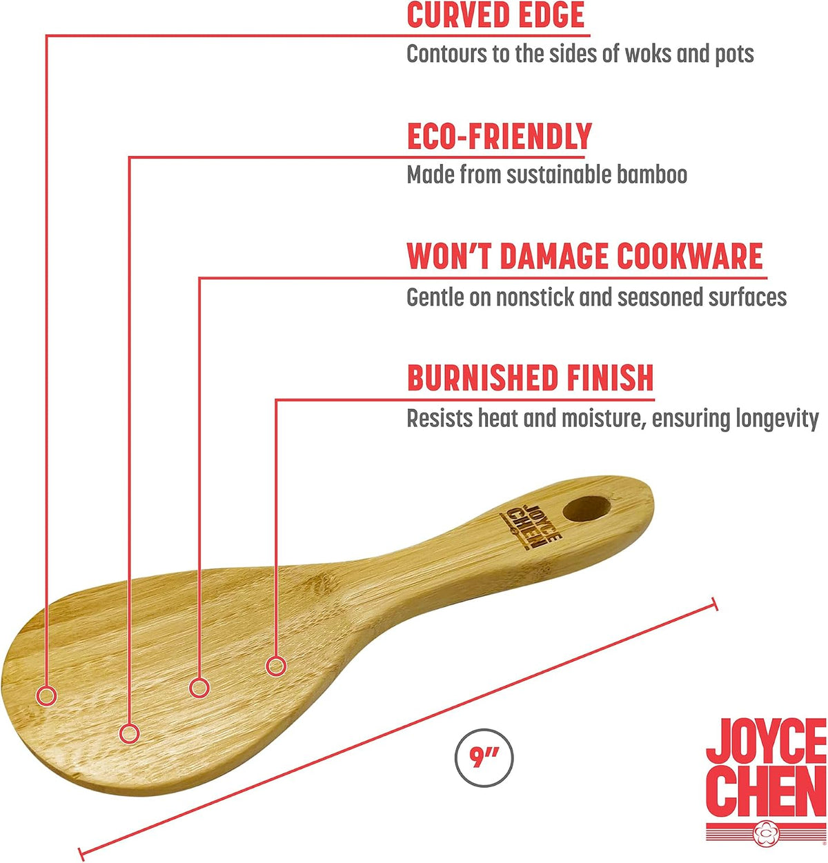 Joyce Chen Burnished Bamboo Rice Paddle, 9-Inch