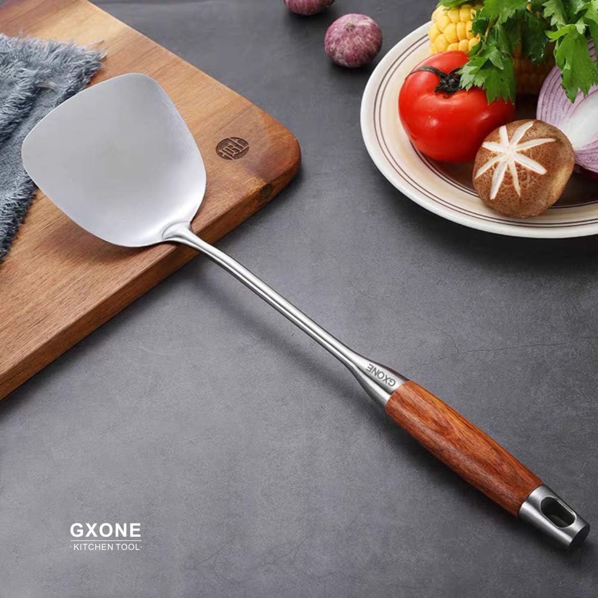 Chinese Wok Spatula, 304 Stainless Steel,with Wooden Handle, 15.7 Inch