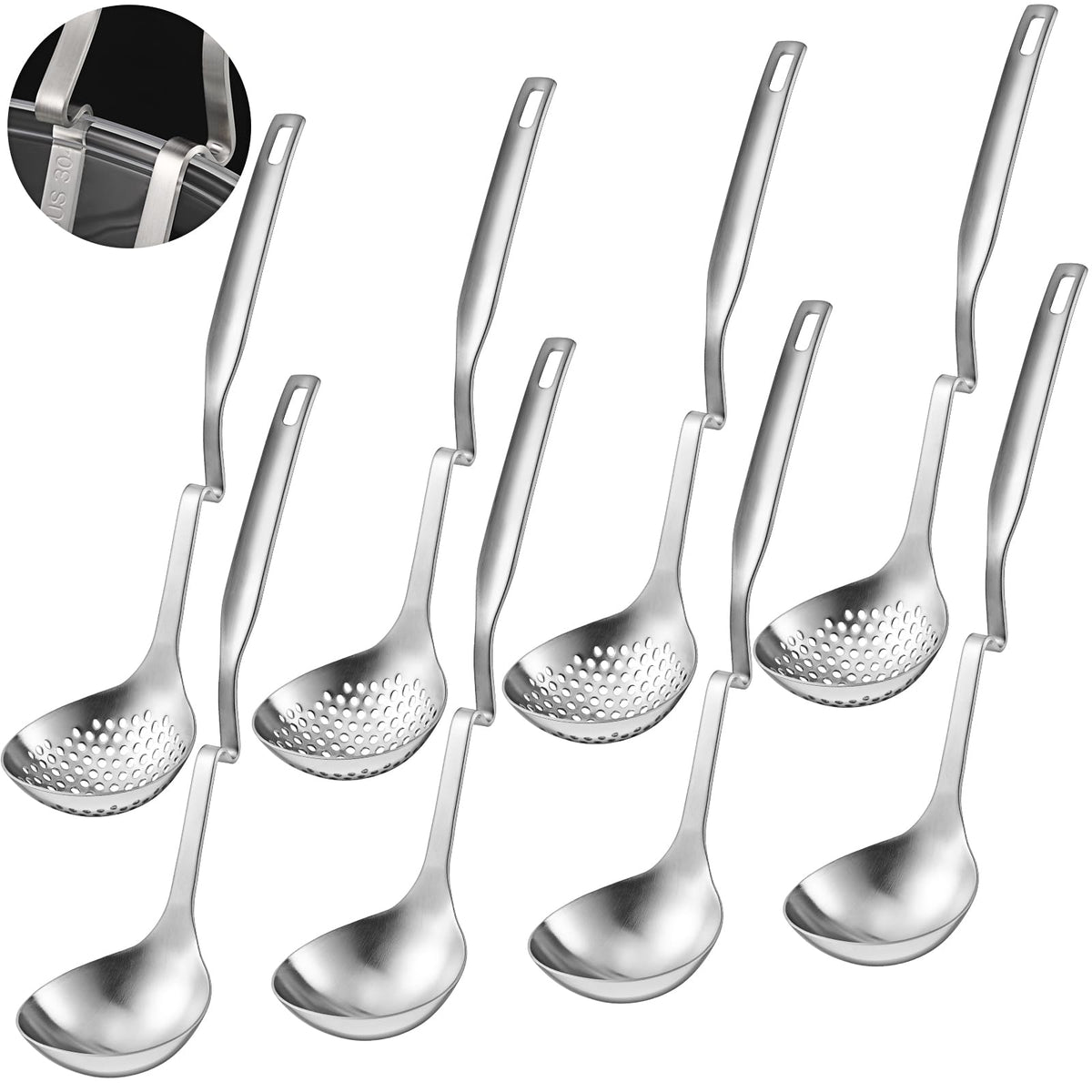 Patelai 4 Pcs Hot Pot Slotted Ladle Set Stainless Steel, Silver