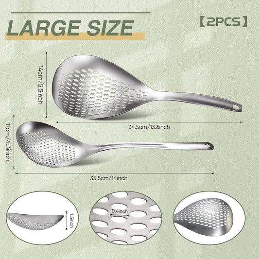 Bokon 2 Pcs Spider Strainer Skimmer Stainless Steel Rustproof Slotted Spoon