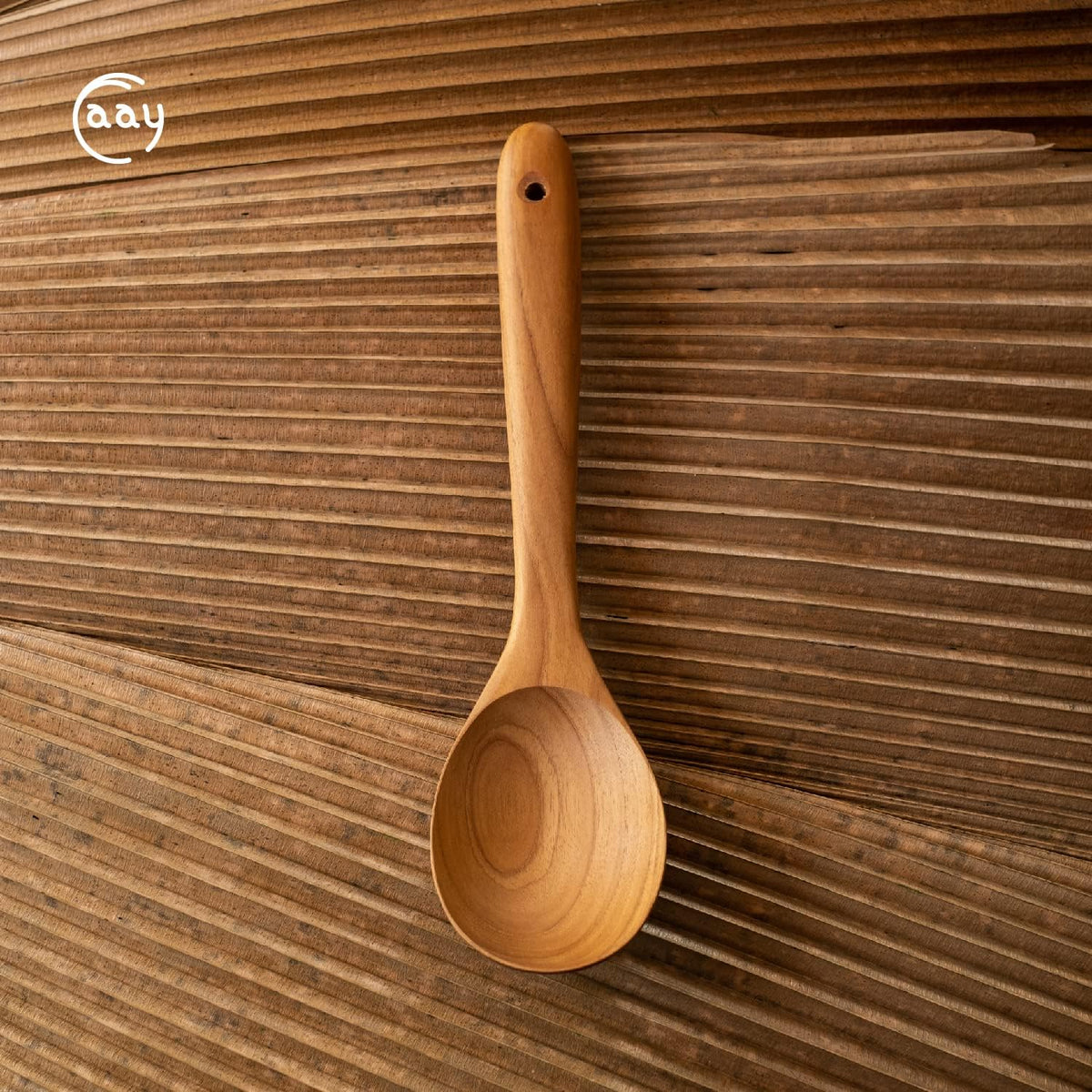 FAAY 12" Big Scoop Spoon, Wide Head, Easy for Cooking and Serving. Handcraft from High Moist Resistance Golden Teak Wood | Durable, Healthy, Ergonomic Handle for Non Stick Cookware