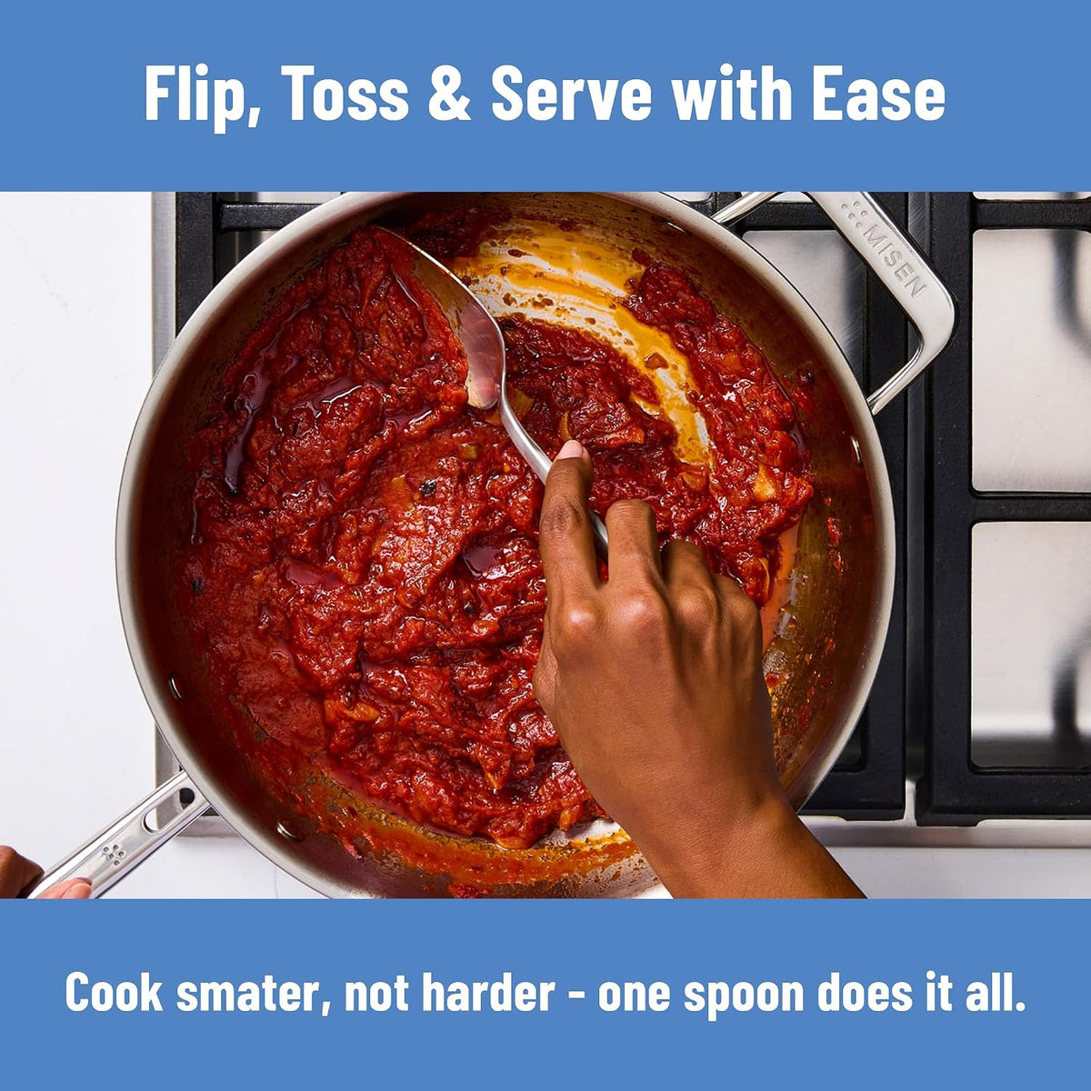 Misen Scraper Chef Spoon – Stainless Steel Cooking Spoon and Spatula Hybrid for Flipping Burgers Tossing Vegetables Scraping Pots Serving Casseroles and Everyday Kitchen Prep
