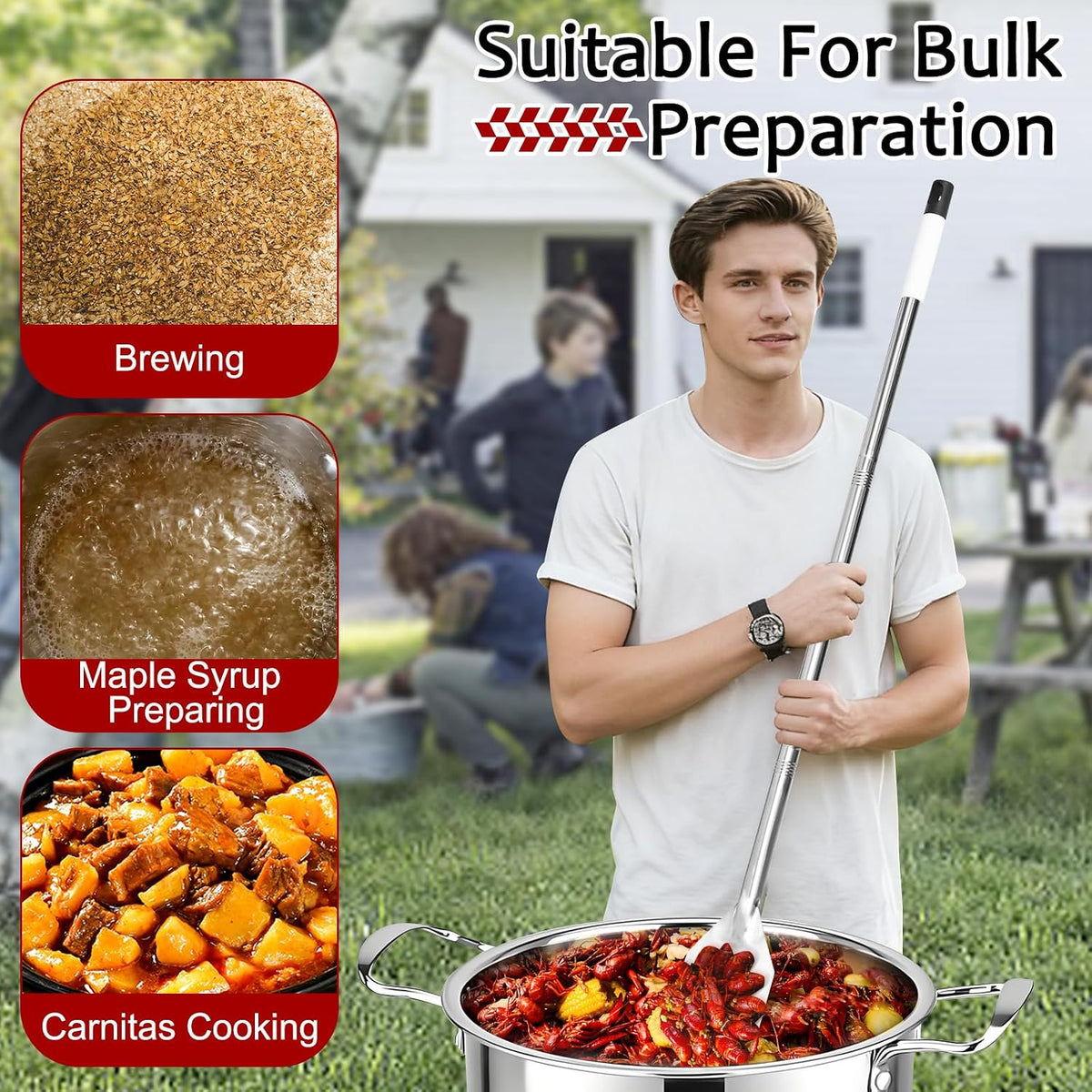 Crawfish Stir Paddle, Stainless Steel Mixing Spatula Suitable for Stirring Stir-Frying Pan-Frying Seafood and Other Foods with Threaded Joint Design