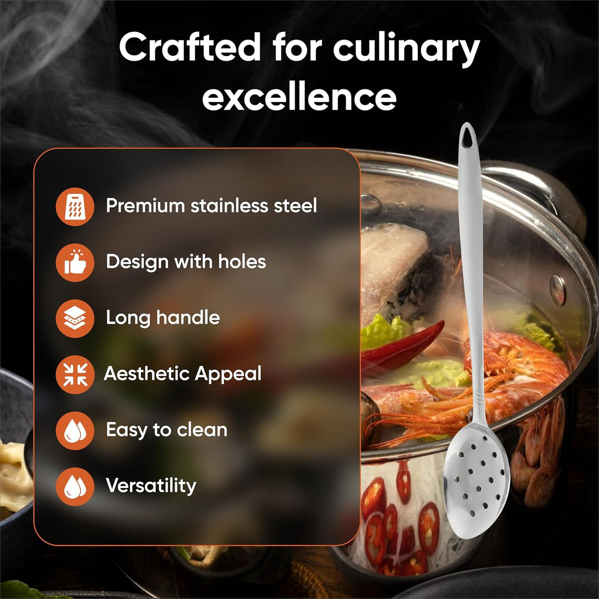 Large Metal Cooking Spoon with Holes- Pack of 2 - Stainless Steel Slotted Serving Spoon - Perforated Metal Spoon with Long Handle