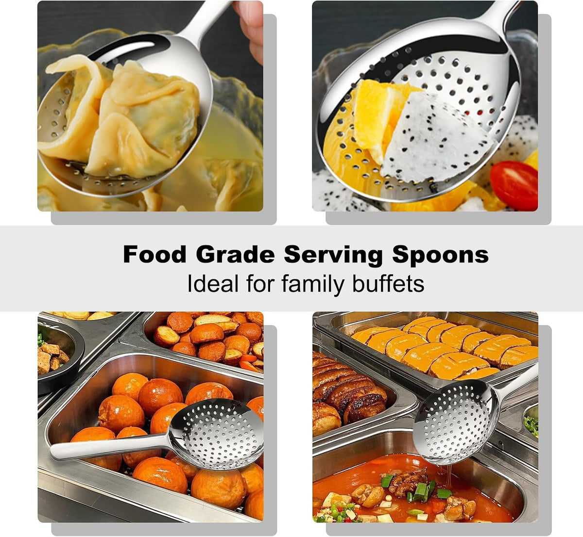 LANGMINGDE Slotted Serving Spoon 18/8 Stainless Steel, 7.87" Large Metal Slotted Spoon with Short Handle, 3.7MM Thick Slotted Utensil for Buffet, Party, Dinner, Restaurants, Kitchen(1 Pack)
