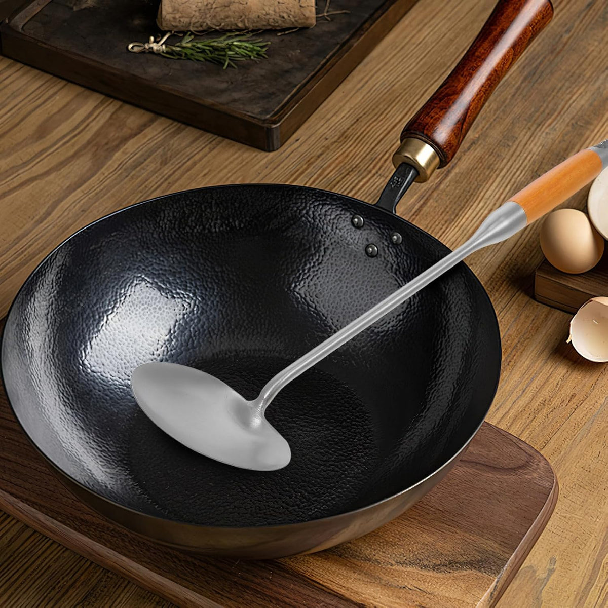 Wooden Handle Wok Spatula Stainless Steel for Stir Fry Cooking