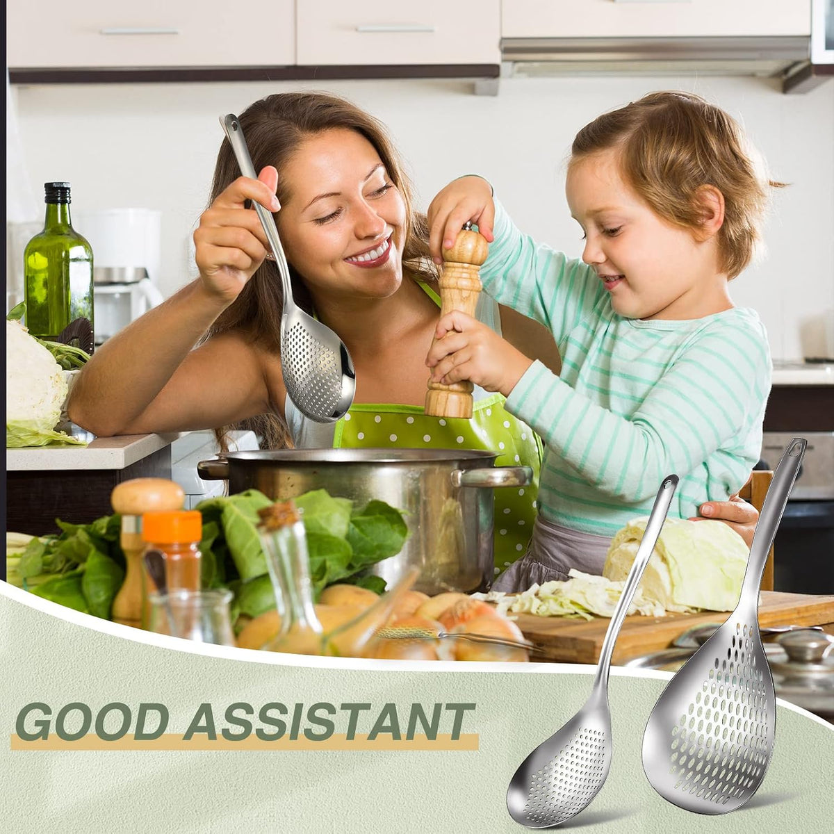 Bokon 2 Pcs Spider Strainer Skimmer Stainless Steel Rustproof Slotted Spoon